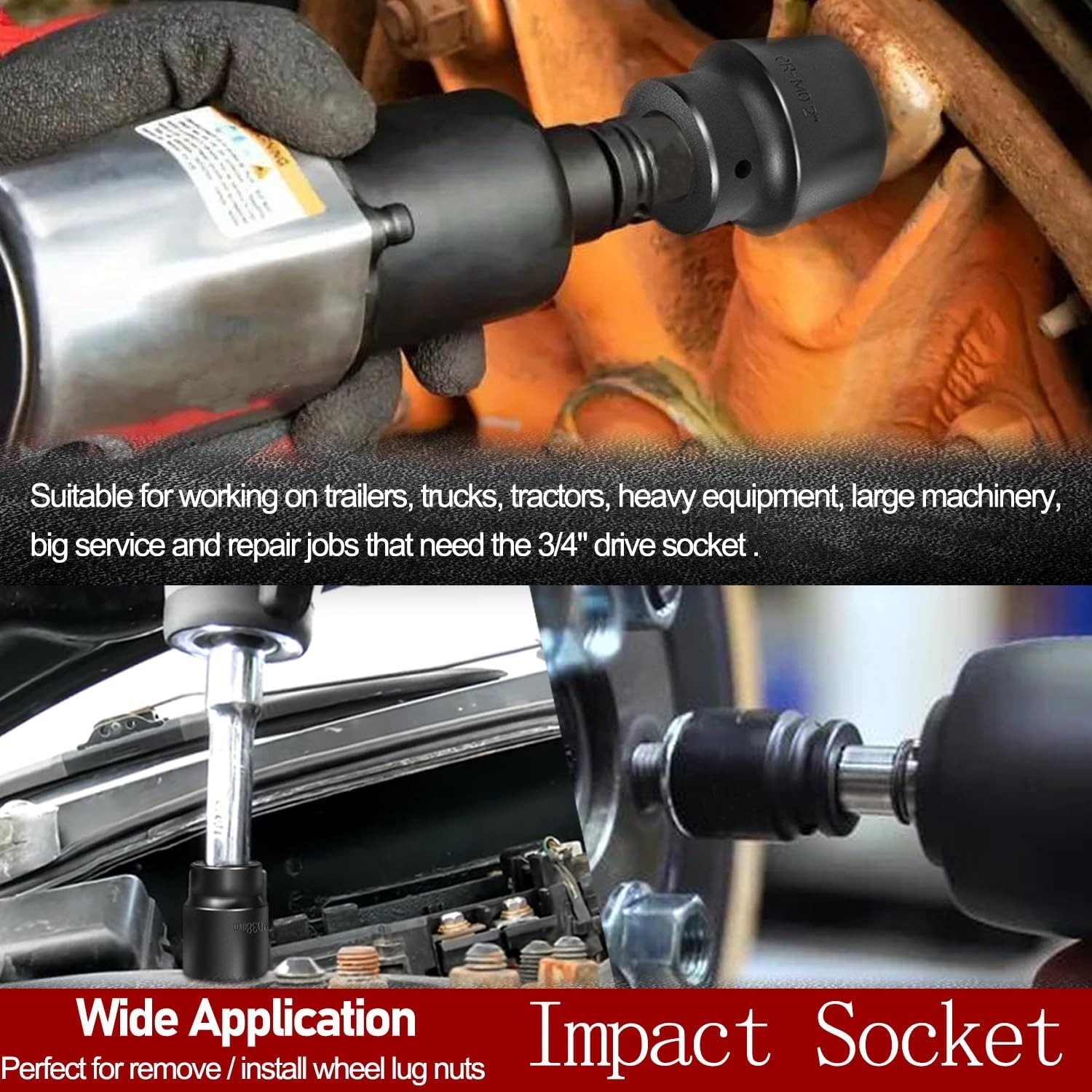 3/4″ Drive Impact Socket Set For SAE (7/8″ to 2″) and Metric (22 to 50 mm) Size