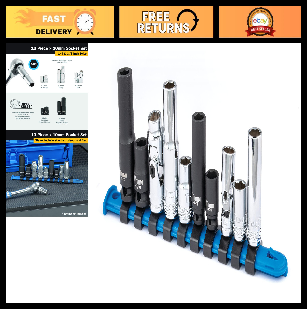 10-Piece 1/4″ & 3/8″ Drive 10mm Socket Set – Durable Mechanics Tool Kit