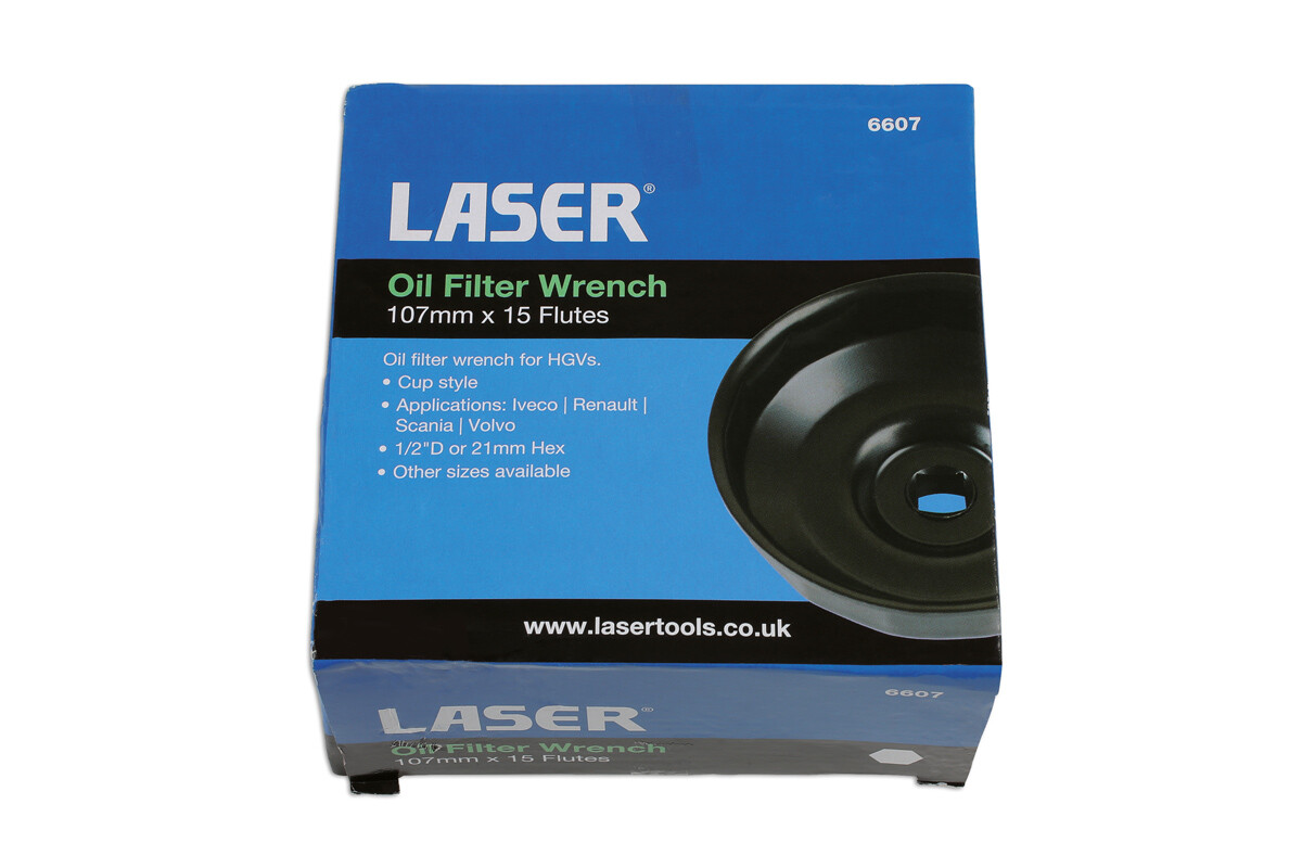Laser 6607 107mm Oil Filter Wrench Socket 15 Sides For Volvo Iveco Scania