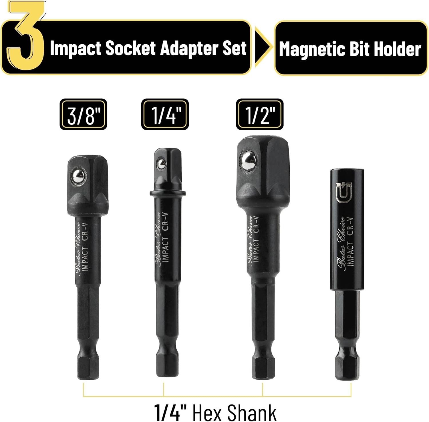 4-Piece Hex Shank Impact Socket Set for Drill and Impact Driver Applications