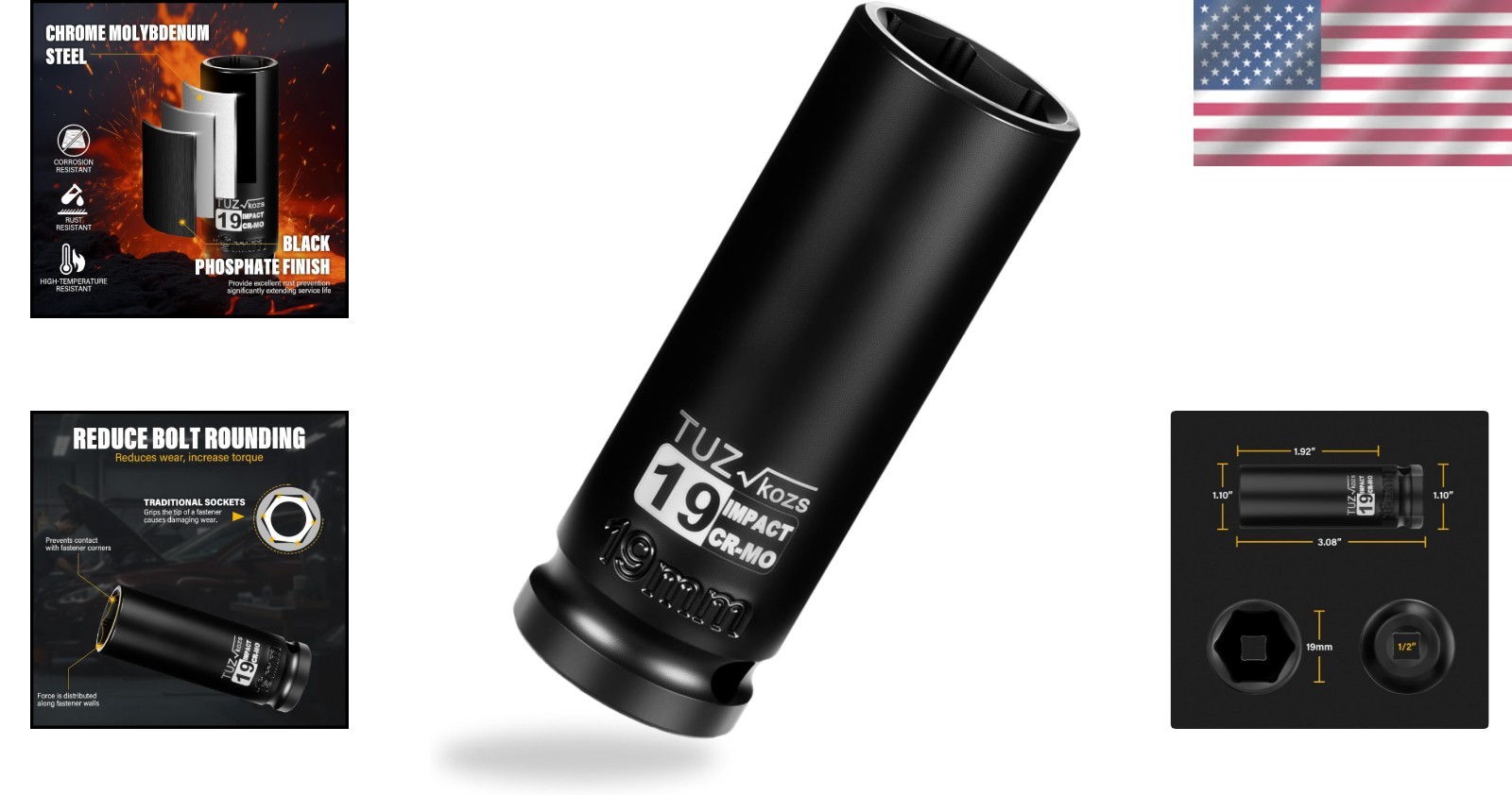 19mm Deep Impact Socket – 1/2 Inch Drive, Superior CR-MO Steel Strength