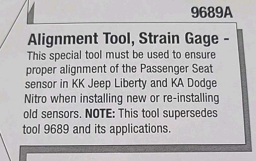 Miller Special Tools 9689A Strain Gauge Alignment Tool Dodge Nitro, Jeep Liberty