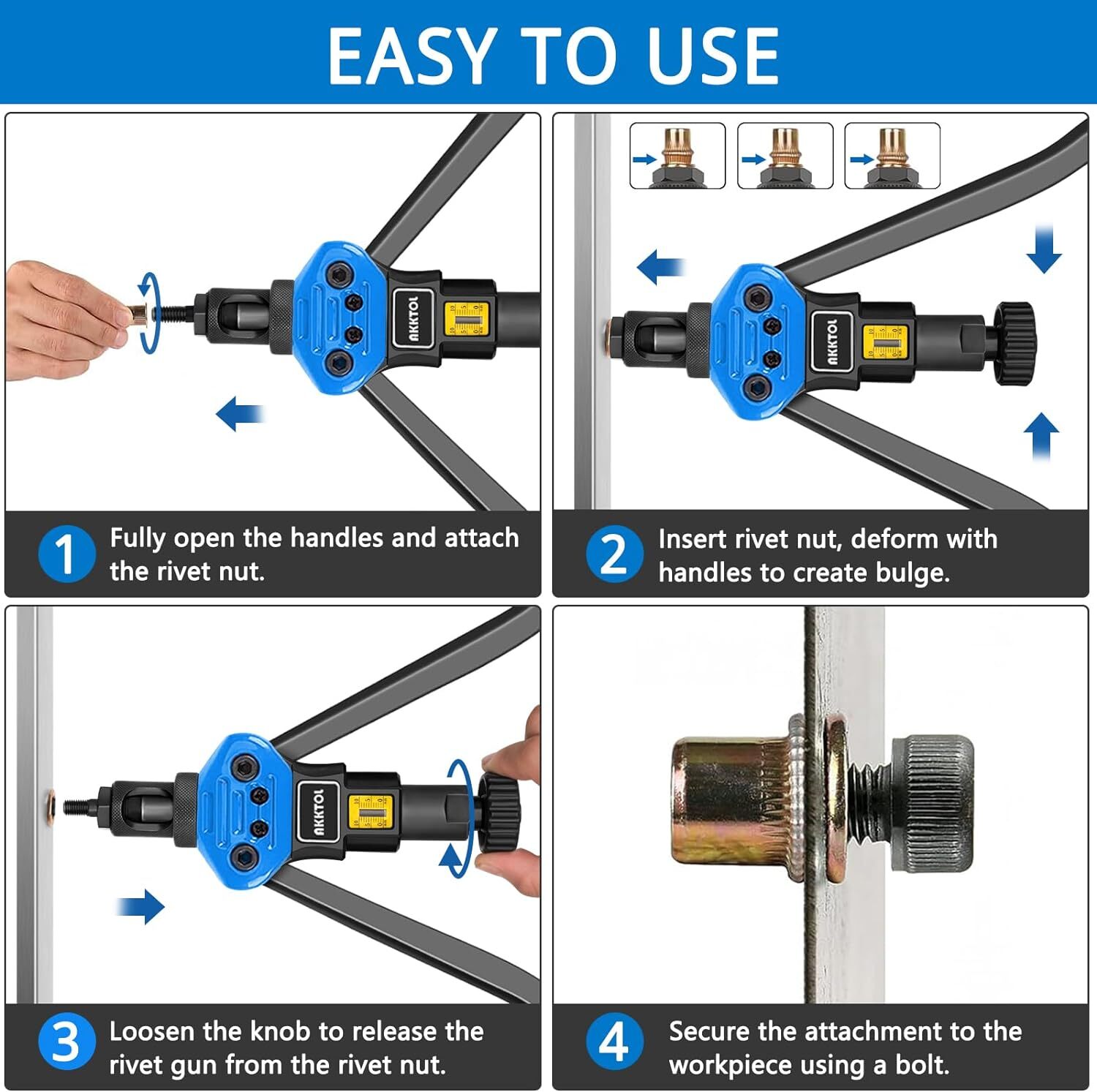 AKKTOL Rivet Nut Tool, 16″ Rivnut Tool Kit with 15 Metric and SAE Mandrels,…
