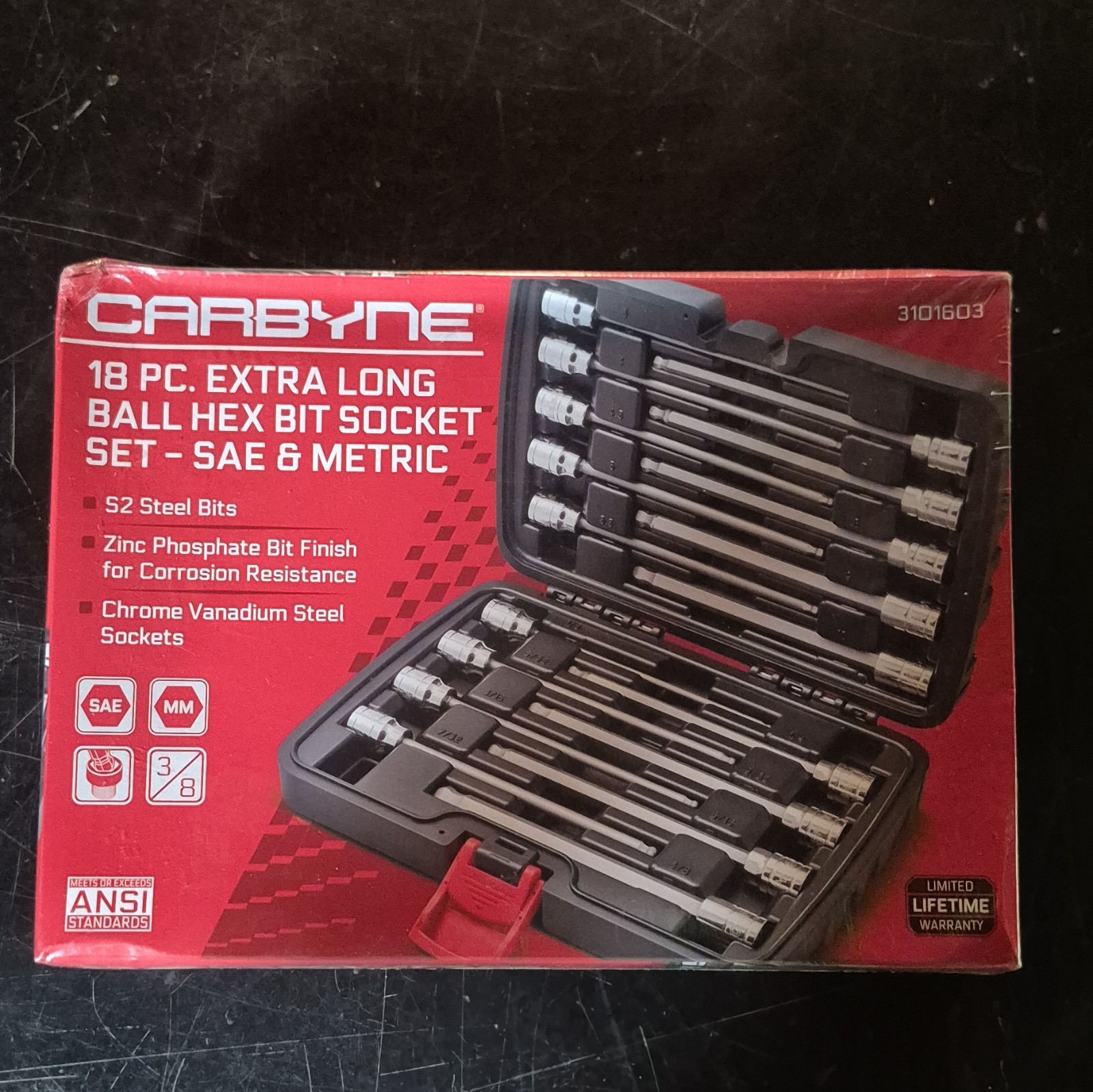 Carbine 18pc Extra Long Ball Hex Bit Socket Set Sae And Metric