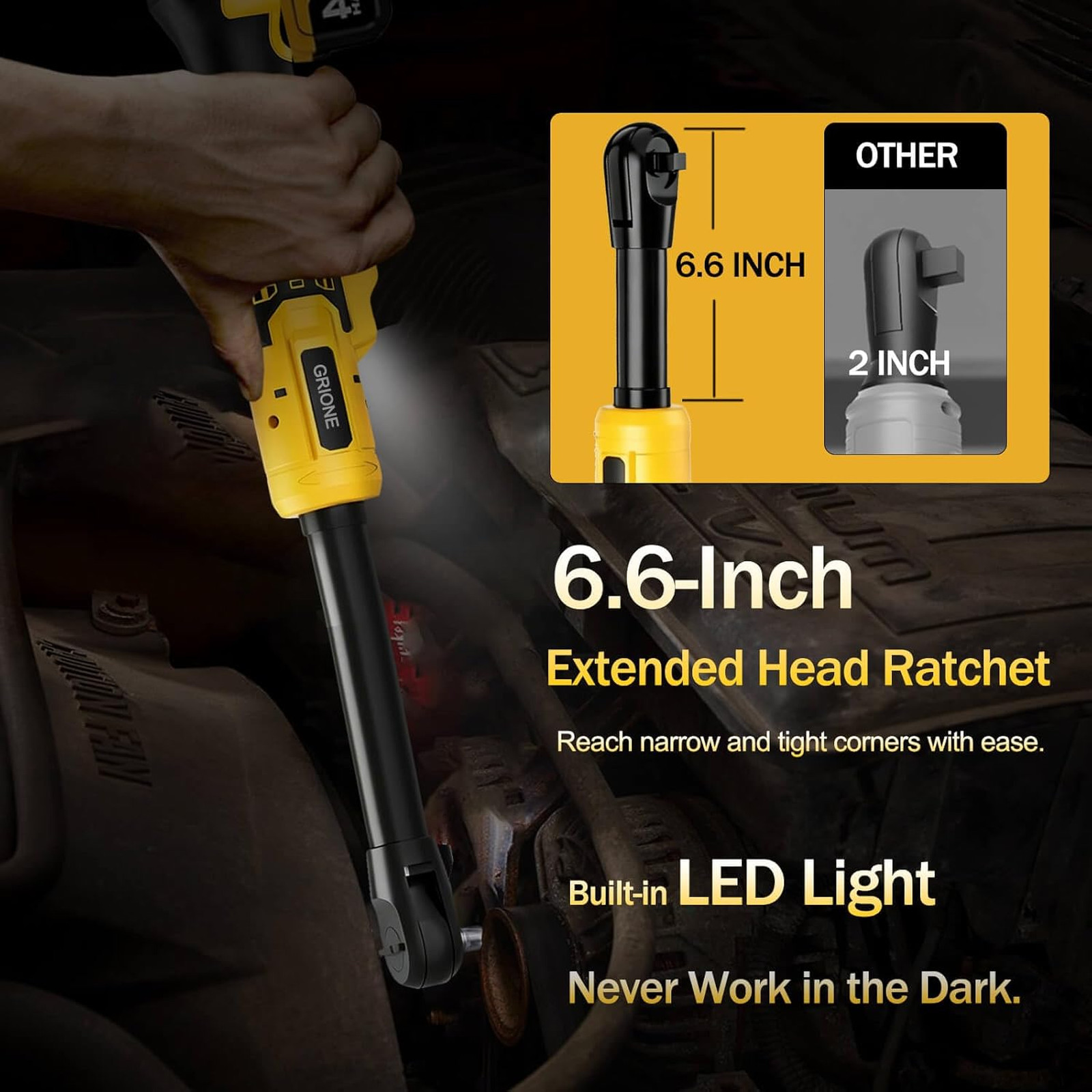 3/8″ Cordless Electric Ratchet Wrench Compatible with DeWalt 20V MAX Batteries-5