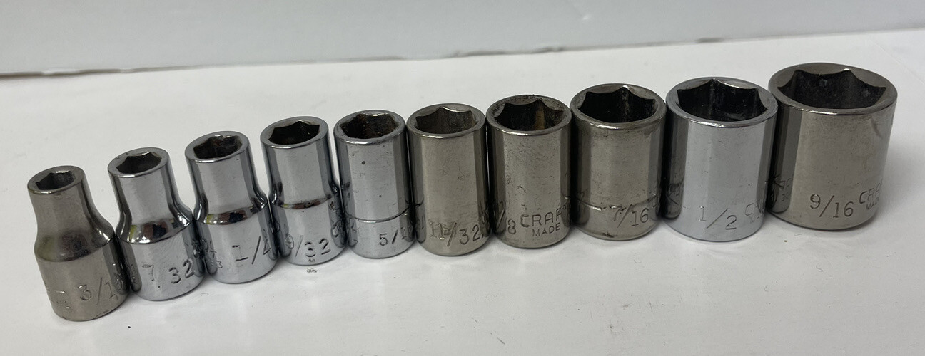 CRAFTSMAN 10 PIECE 1/4» DRIVE 6 POINT SAE SOCKET SET 3/16″ to 9/16″ Chrome Lot
