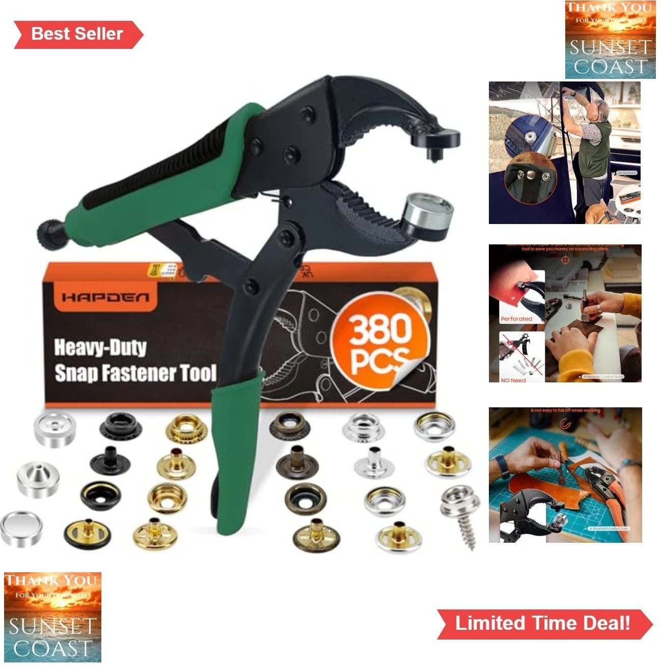 Heavy Duty Snap Fastener Tool 100 Sets 4 Color Boat Cover Snaps Repair Canvas