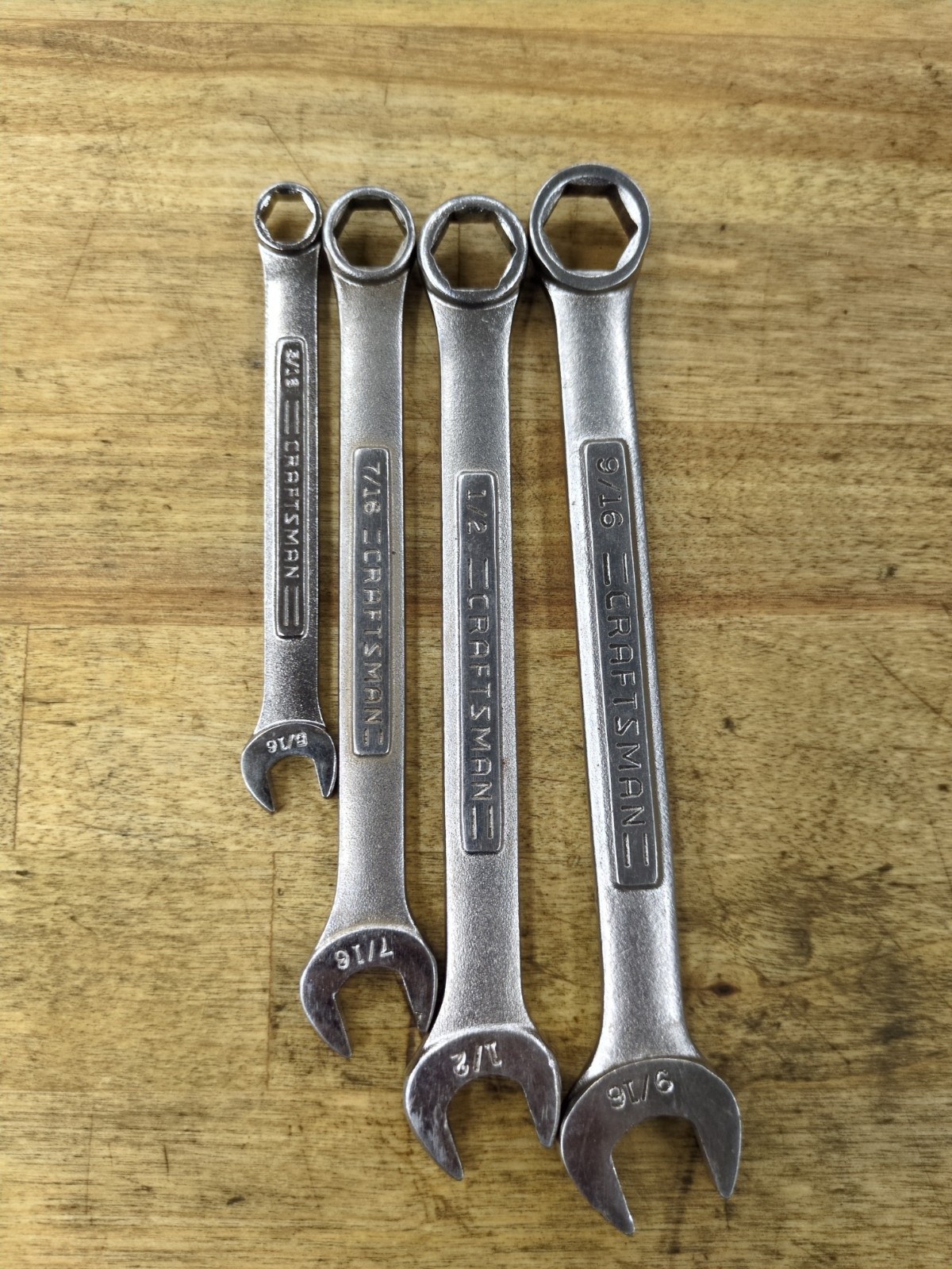 (4) Craftsman Sae 6 PT Combination Wrench Lot 5/16,7/16,1/2,9/16USA Made VA