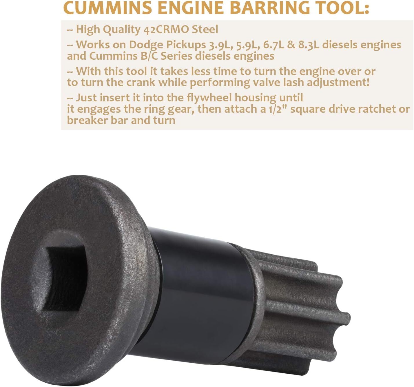 For Dodge Cummins Fuel Injection Pump Gear Puller Engine Barring Tool, 5.9/6.7L