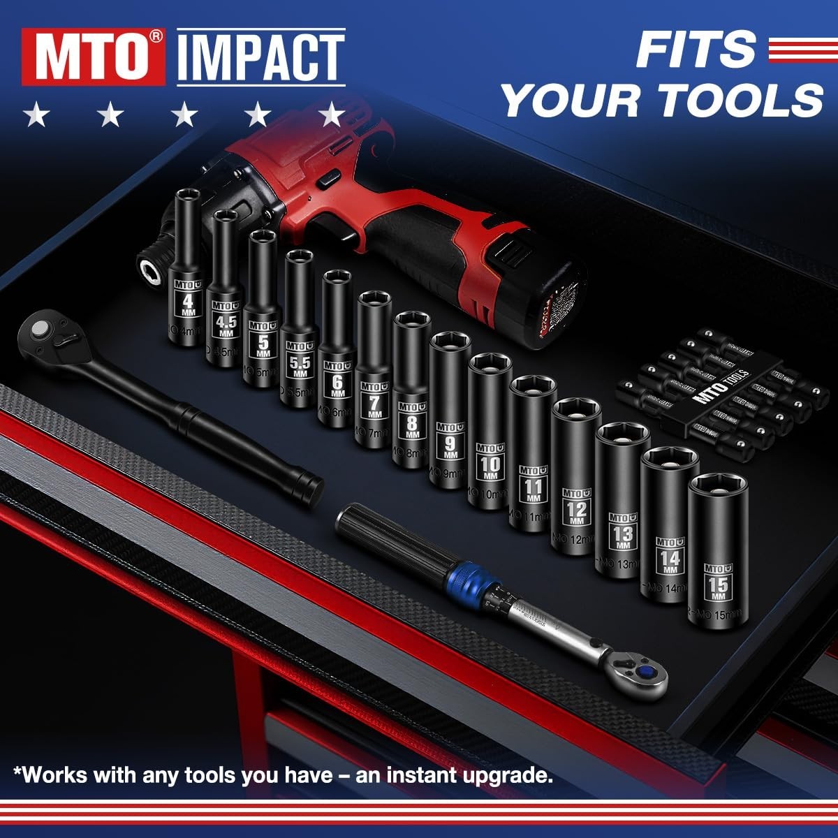 14-Piece 1/4″ Drive Magnetic Deep Impact Socket Set, Metric 4mm-15mm, 6-Point So