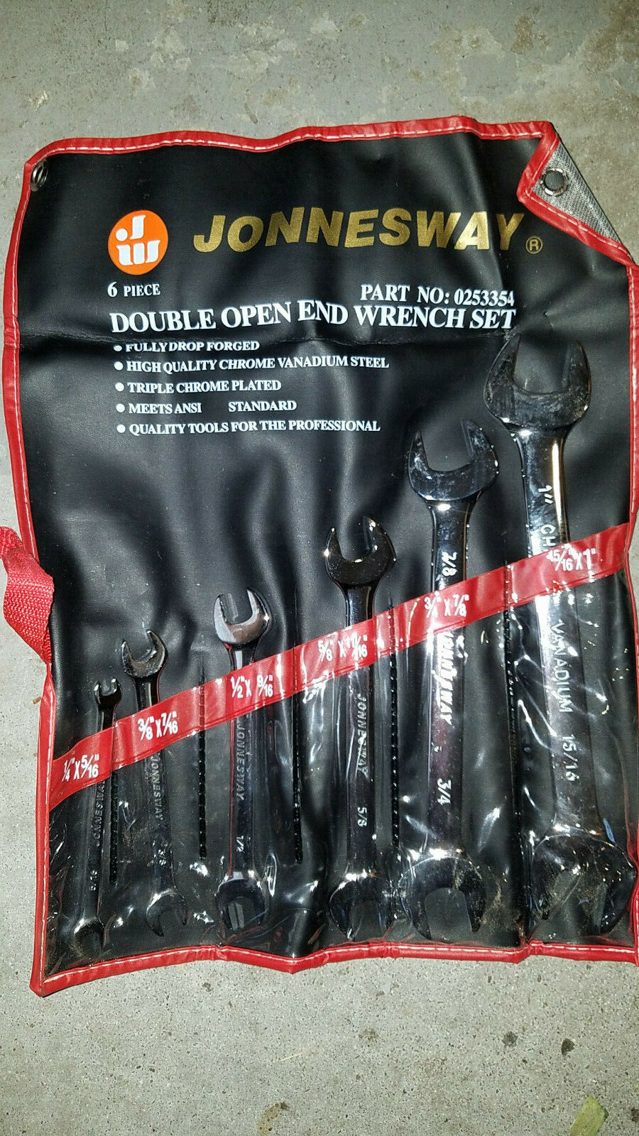 Jonnesway 0253354 6 Piece Double Opened End Wrench Set SAE 1/4 – 1in EUC Chrome