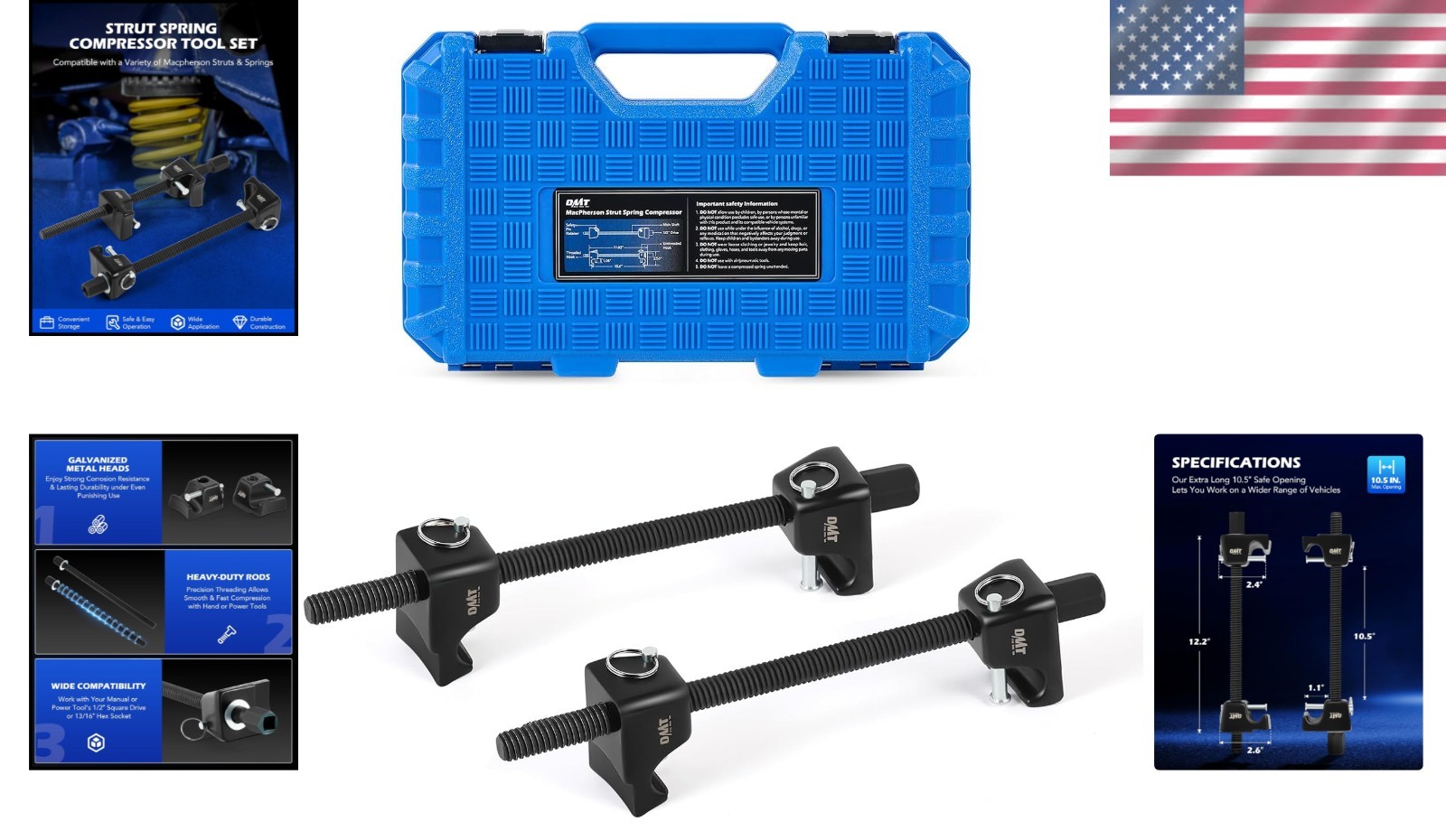 Pro-Grade Macpherson Strut Spring Compressor Tool Set with 1/2″ Drive, Black
