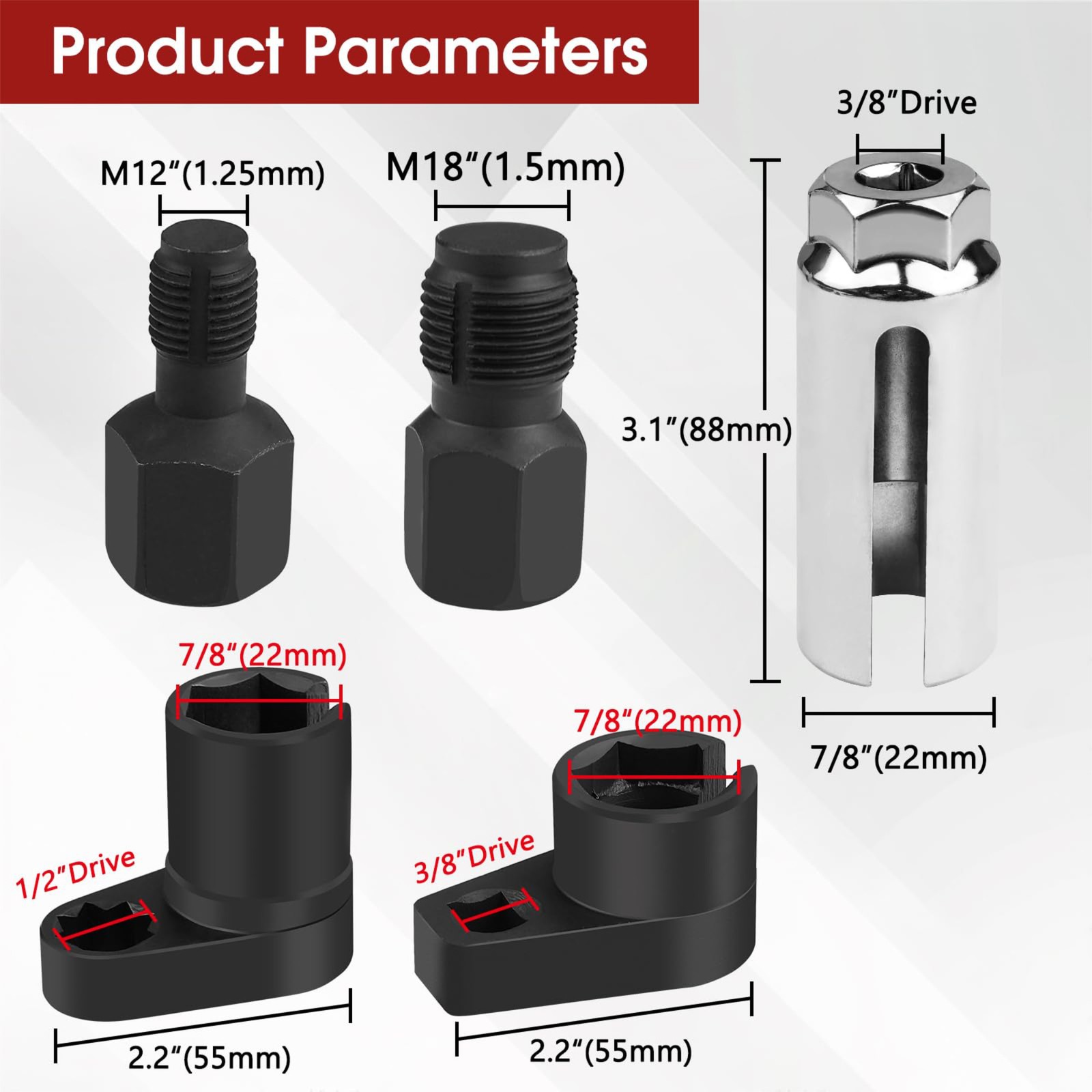 5 O2 Oxygen Sensor Socket Set Check Engine Light Offset Deep Llave Sonda Lambda