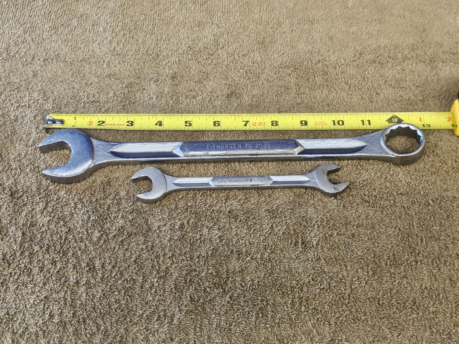2 Thorsen Combination Open End Wrench Set 2032 1″ 3018 5/8″ 9/16″ SAE USA 12 PT