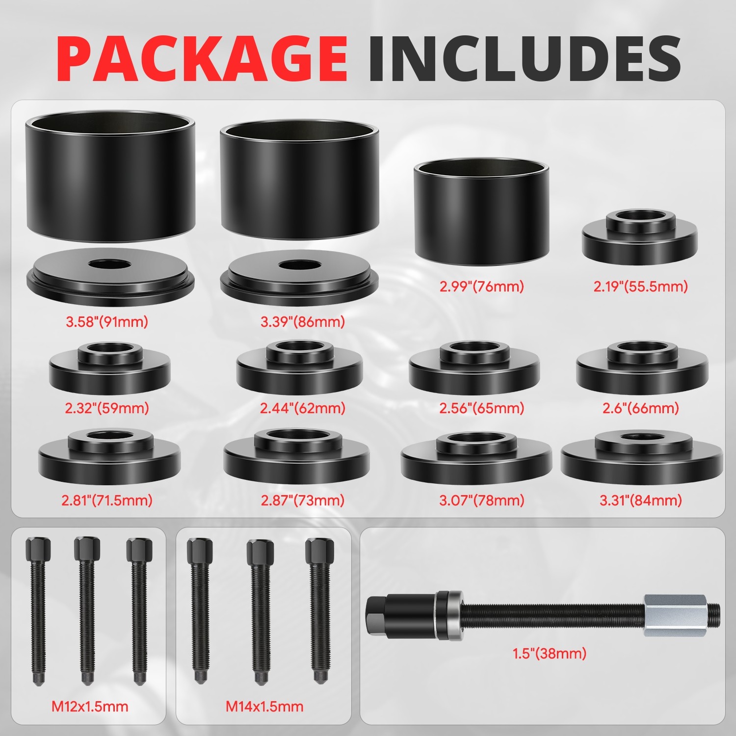 Universal 19pcs Front Wheel Bearing Press Kit Bearing Removal Install Tool Set