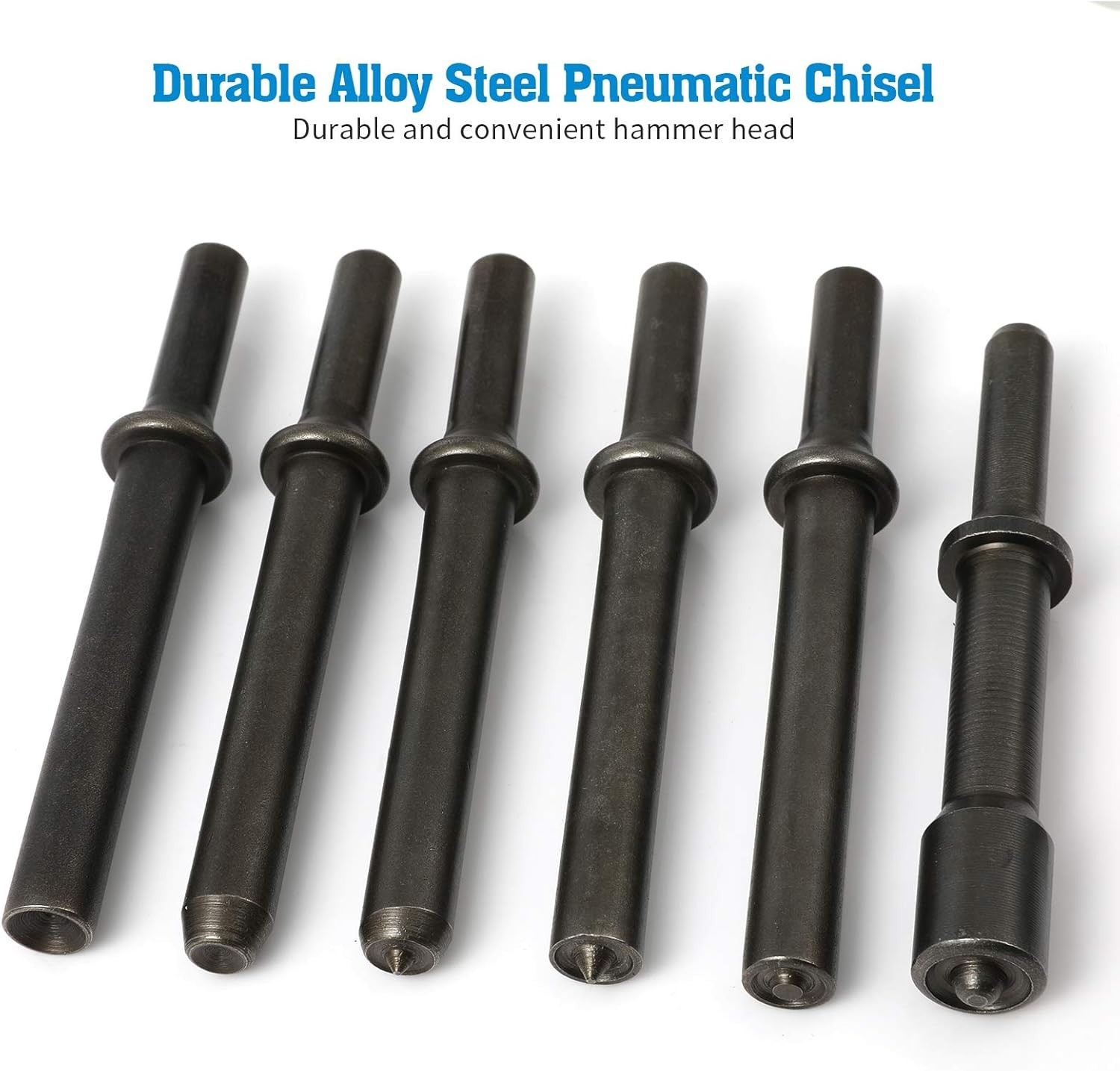7 Pcs Great Heavy Duty Smoothing Pneumatic Air Rivet Hammer Tools Kit Black