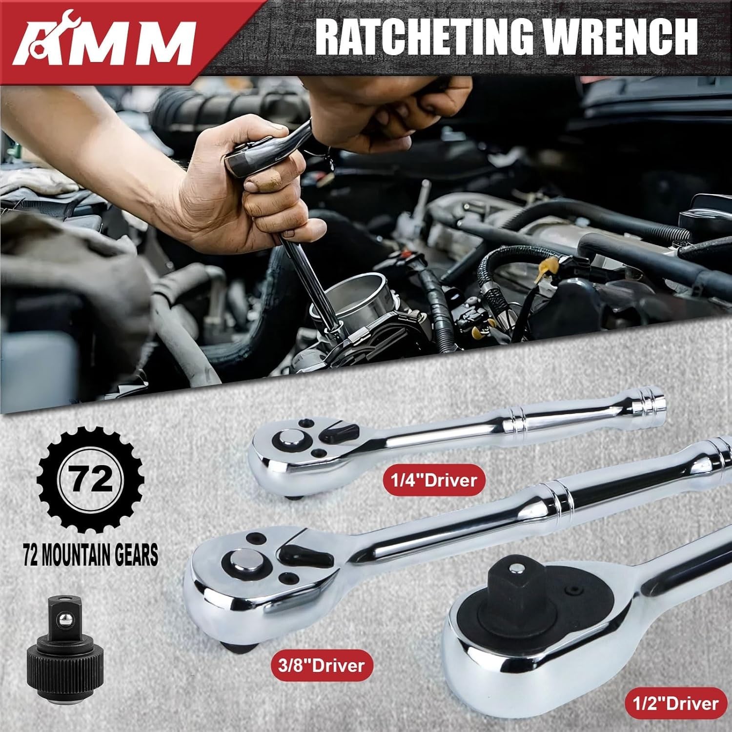 Mechanics Tool Set, 1/4 In, 3/8 in and 1/2 in Drive Socket Set, 202 Piece
