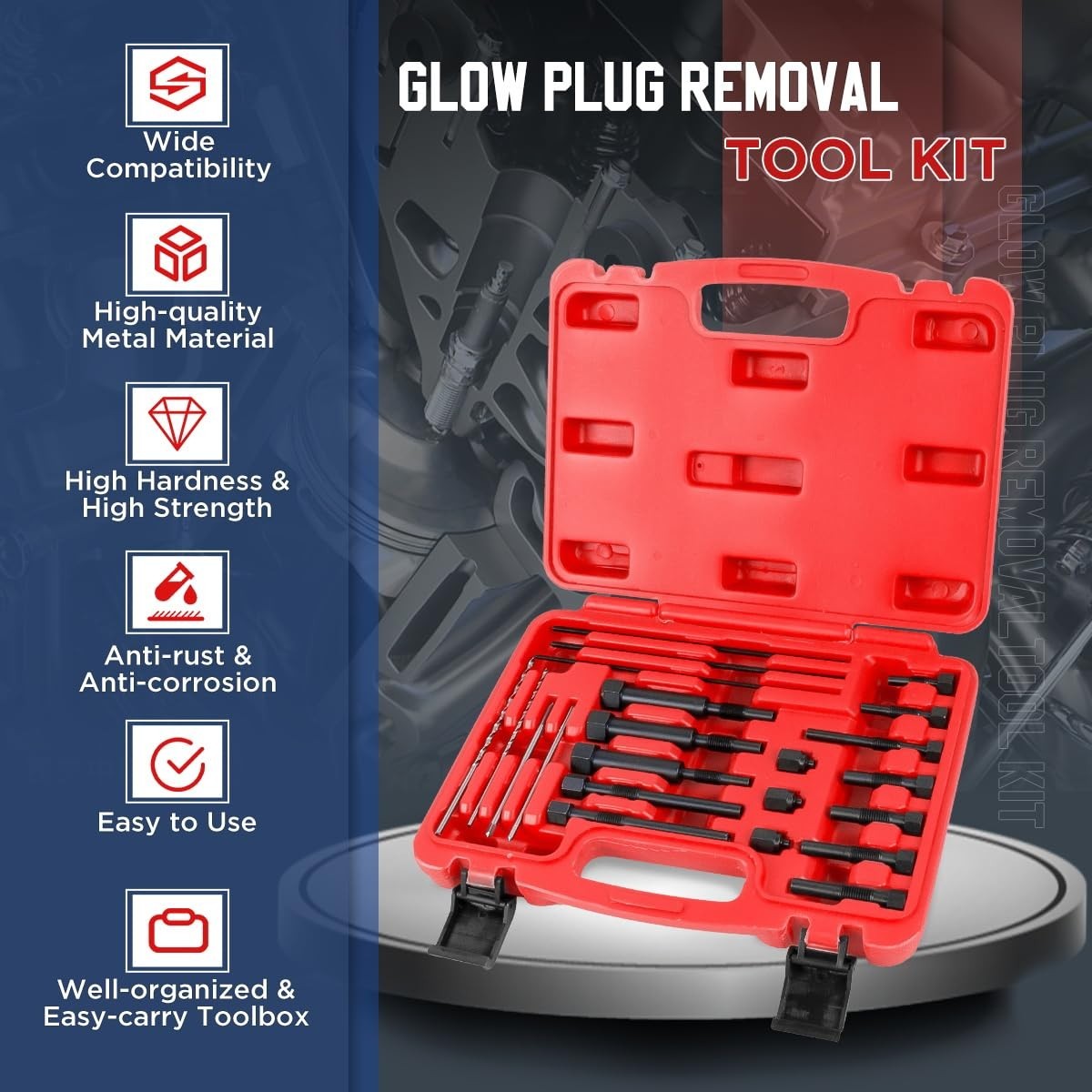 22PCS Glow Plug Removal Tool Kit – High Hardness M8 & M10 Extraction Tools, Easy