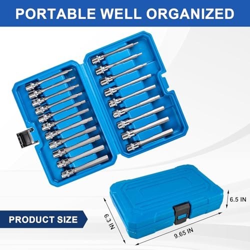 20PCS Extra-Long Allen Hex Bit Socket Set, 3/8″ Drive, SAE & Metric Sizes, CR-V