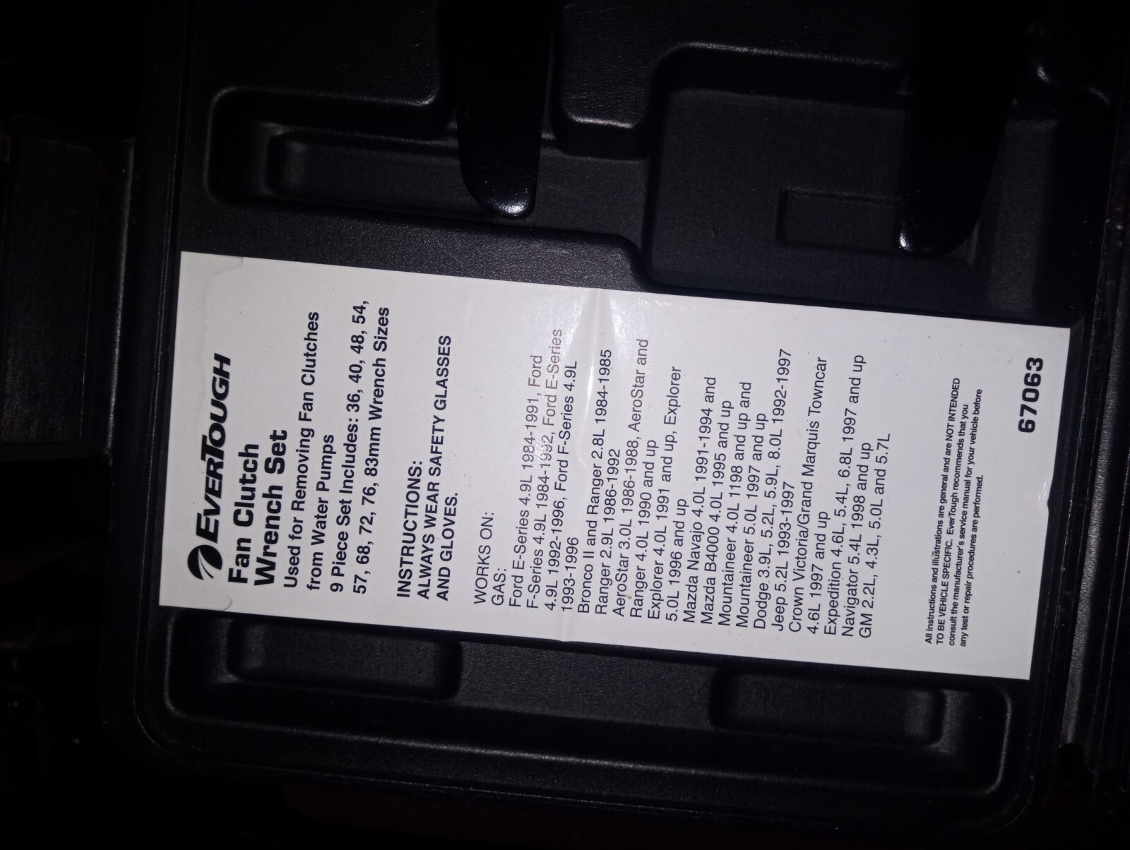 EverTough 9-Piece Set in case Fan Clutch Wrench Set 67063 Complete