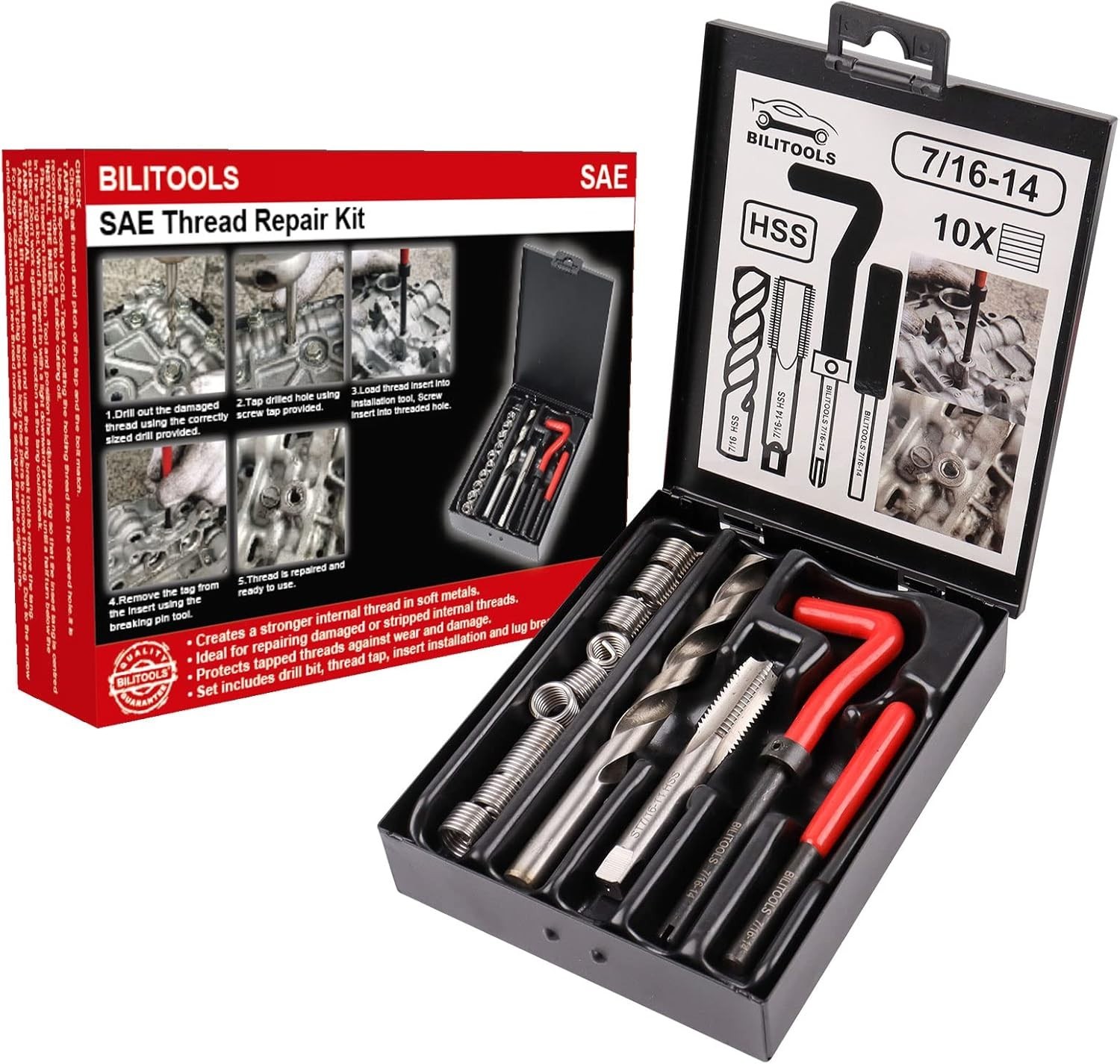 7/16-14 inch Thread Repair Kit, HSS Drill Helicoil Repair Kit SAE