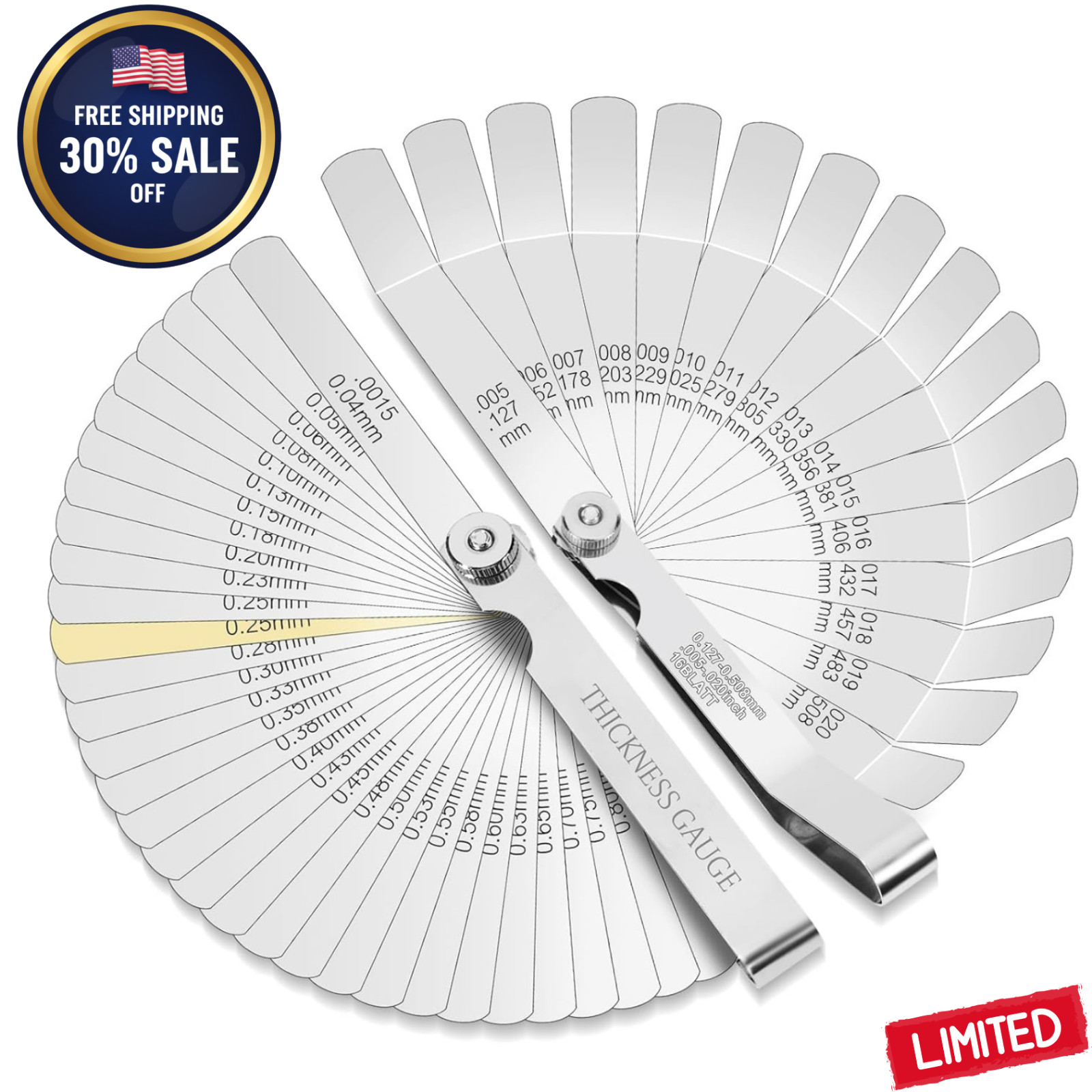 2Pcs Stainless Steel Feeler Gauge Set 32 Straight 16 Offset Blades Gap Tool USA!
