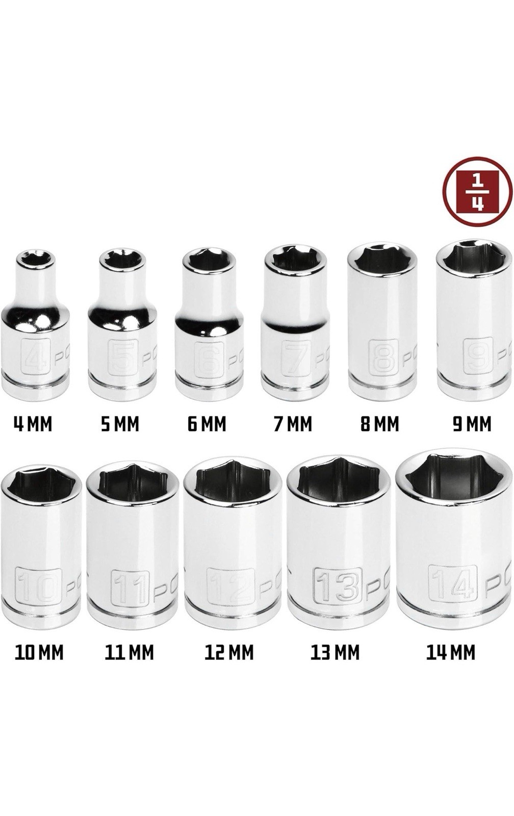 Powerbuilt 11 Piece Metric Shallow Socket Set, 1/4-Inch Drive,