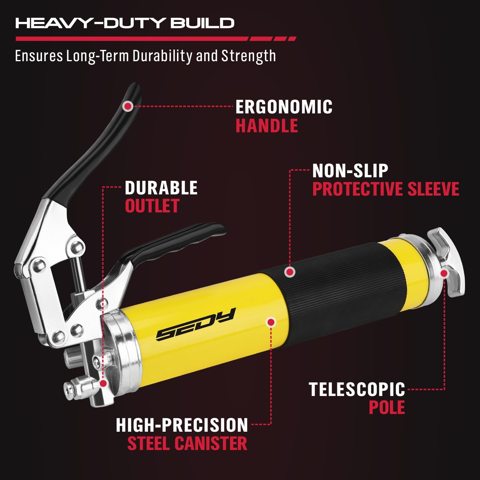 17-Piece Heavy Duty Grease Gun Kit: 14oz Tube Flexible New Version