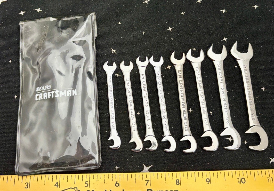 VTG Unused Craftsman 8-Piece Open End Ignition Wrench Set W/Vinyl Pouch USA