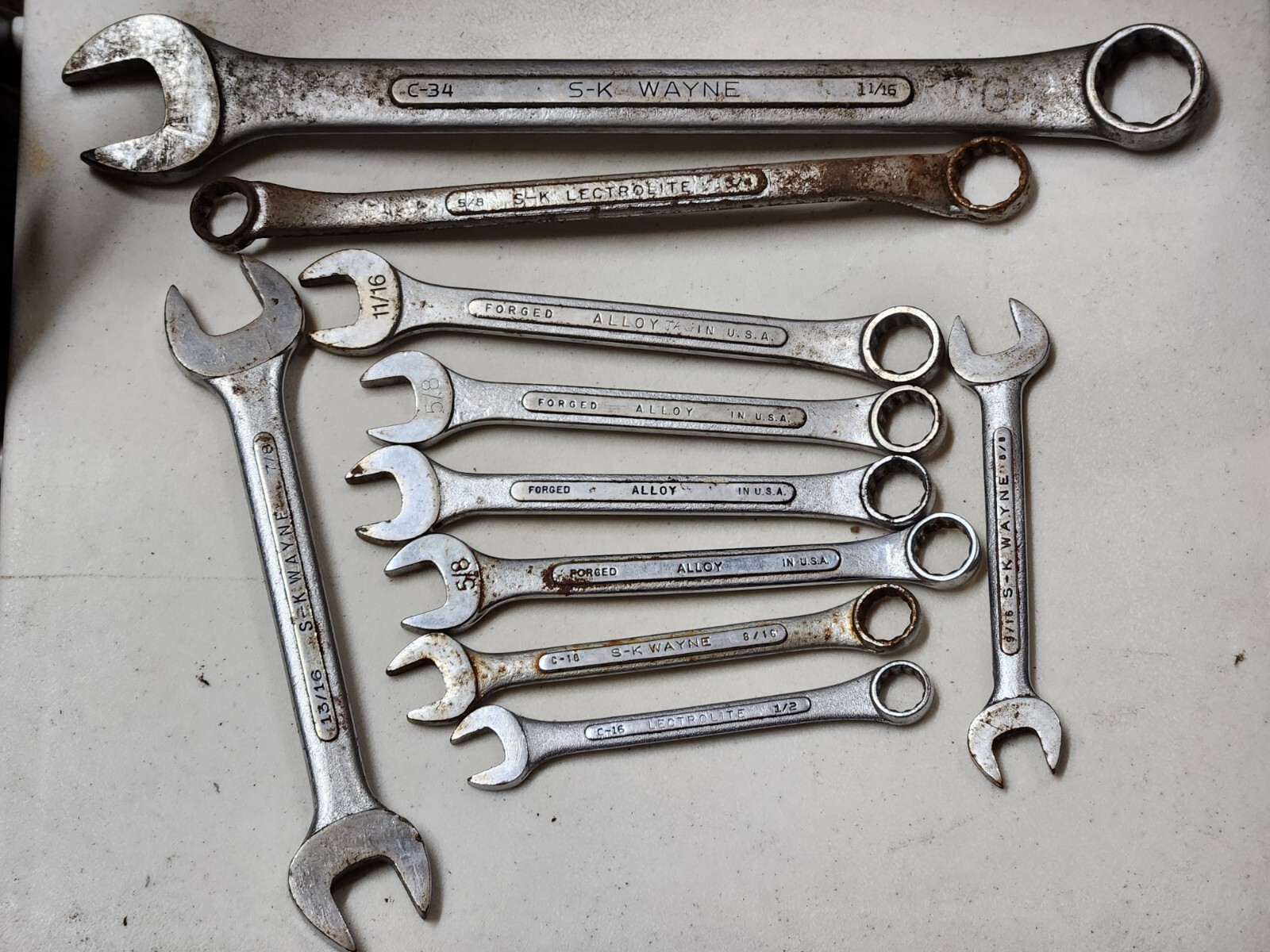 SK S-K Lectrolite 1 1/16″ 11/16″ 5/8″ 9/16″ 1/2″ 7/8″ 13/16″ 10 Wrenches Lot USA