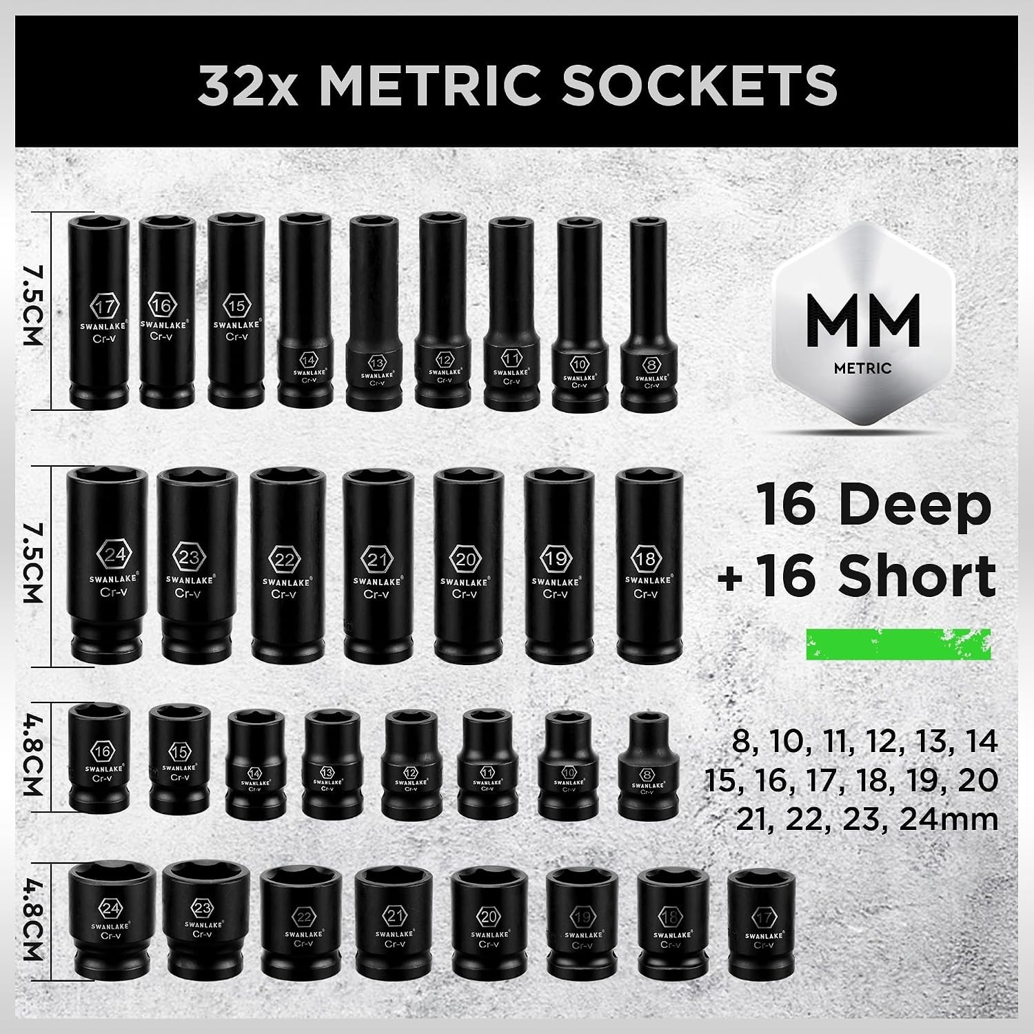 Professional 66-Piece Impact Socket Set, 6-Point, SAE/Metric