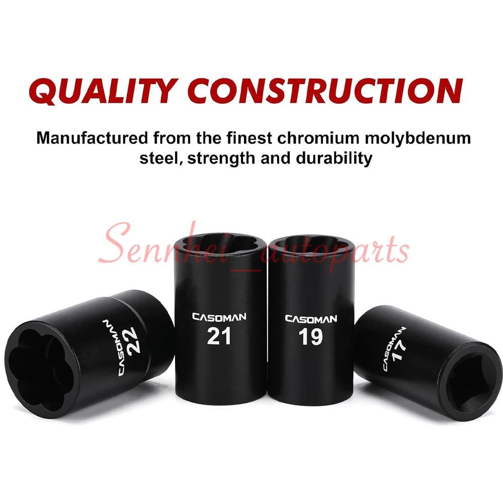 ABN Twist Socket Set Lug Nut Remover Extractor Tool- 5PC 1/2″Dr.Twist Socket Set