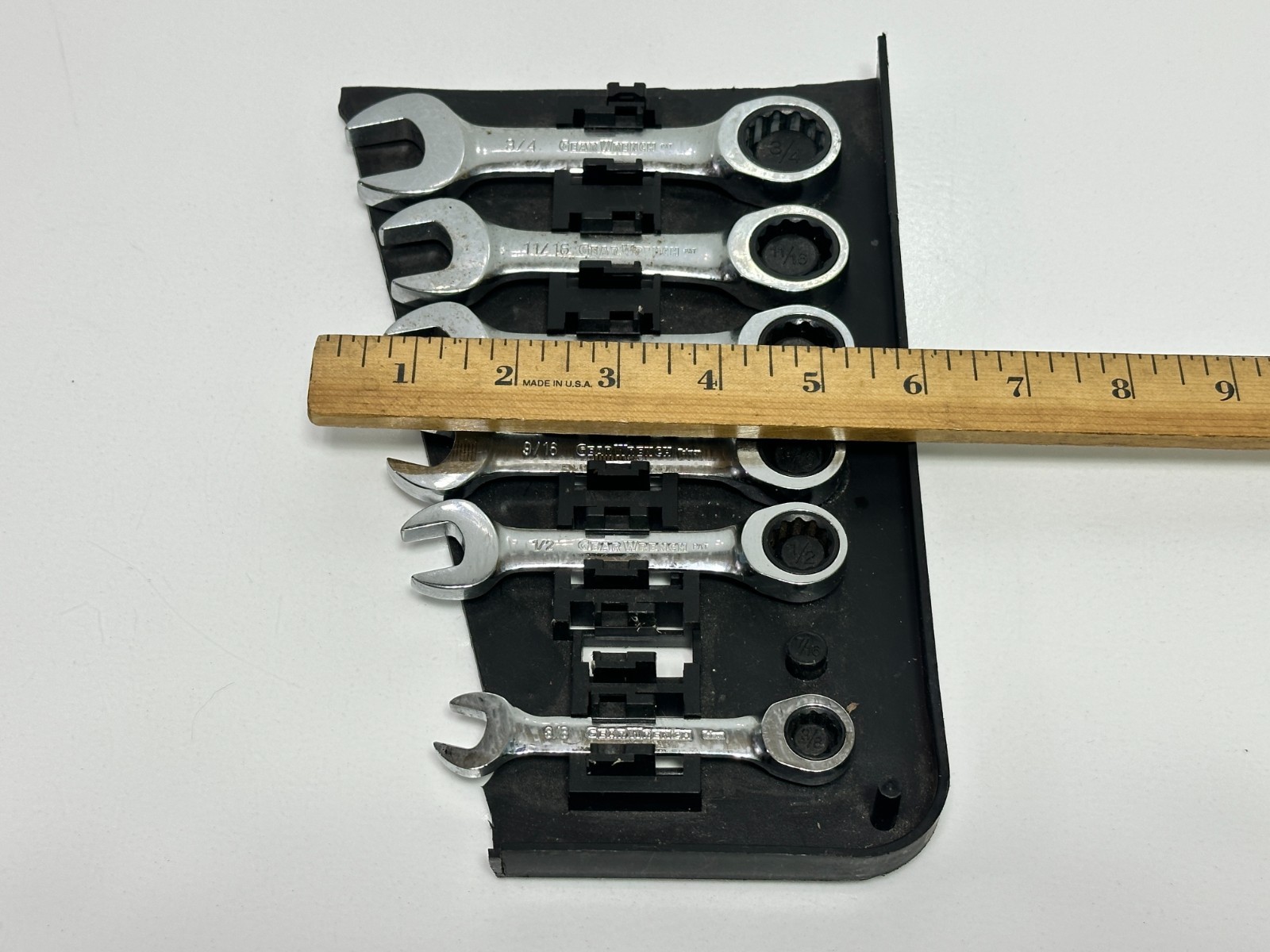 GearWrench Tools 6pc SAE Stubby Chrome Ratcheting Wrench Set (Missing 1), Case