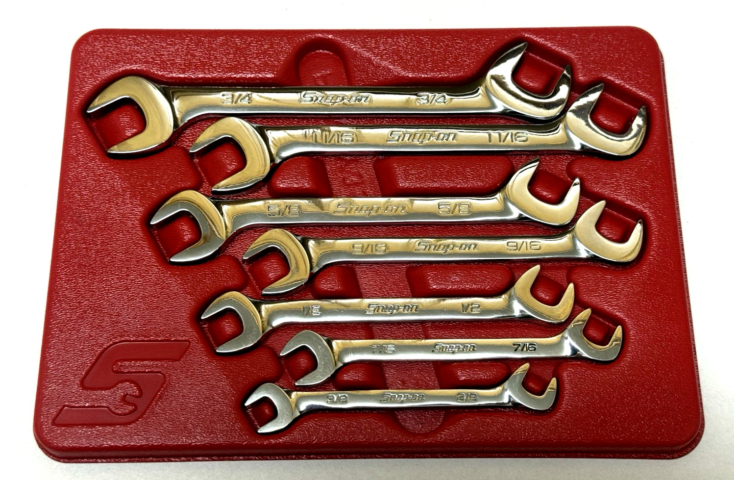 USA Snap-On 7 pc SAE 4-Way Angle Open End Wrench Set 3/8 – 3/4″ VS807B Nice!
