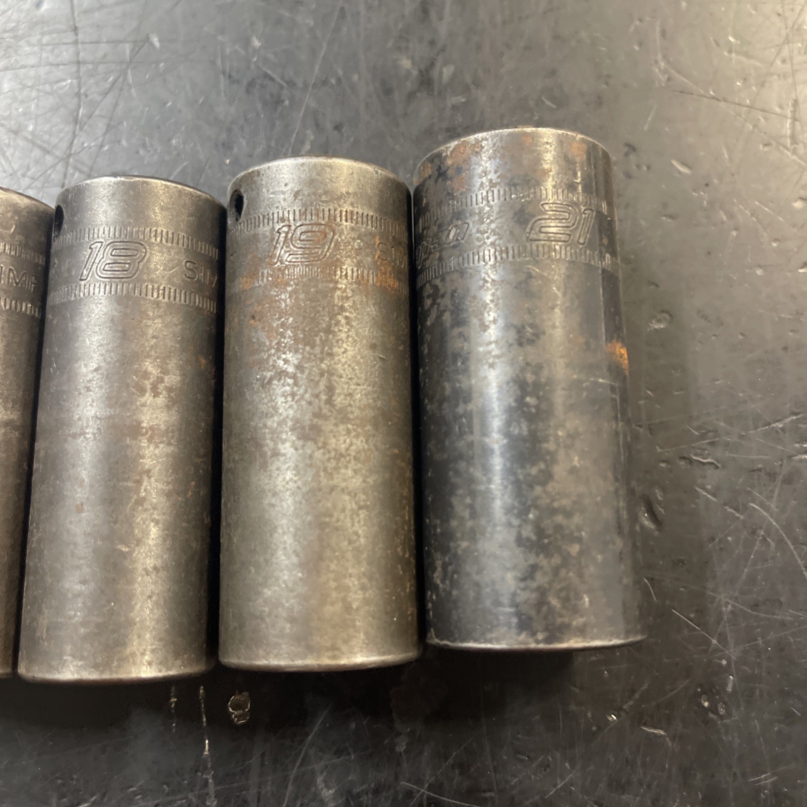 Snap-On 12 Pcs 3/8″ Dr 6pt Deep Impact Sockets 8-19mm + 21mm Missing 20mm