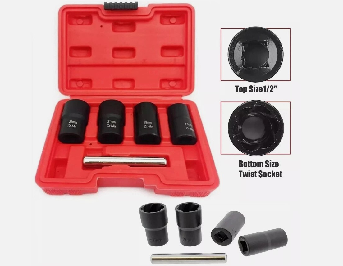 5pcs 1/2″ Drive Twist Socket Set for Damaged Lug Nut Removal & Extraction