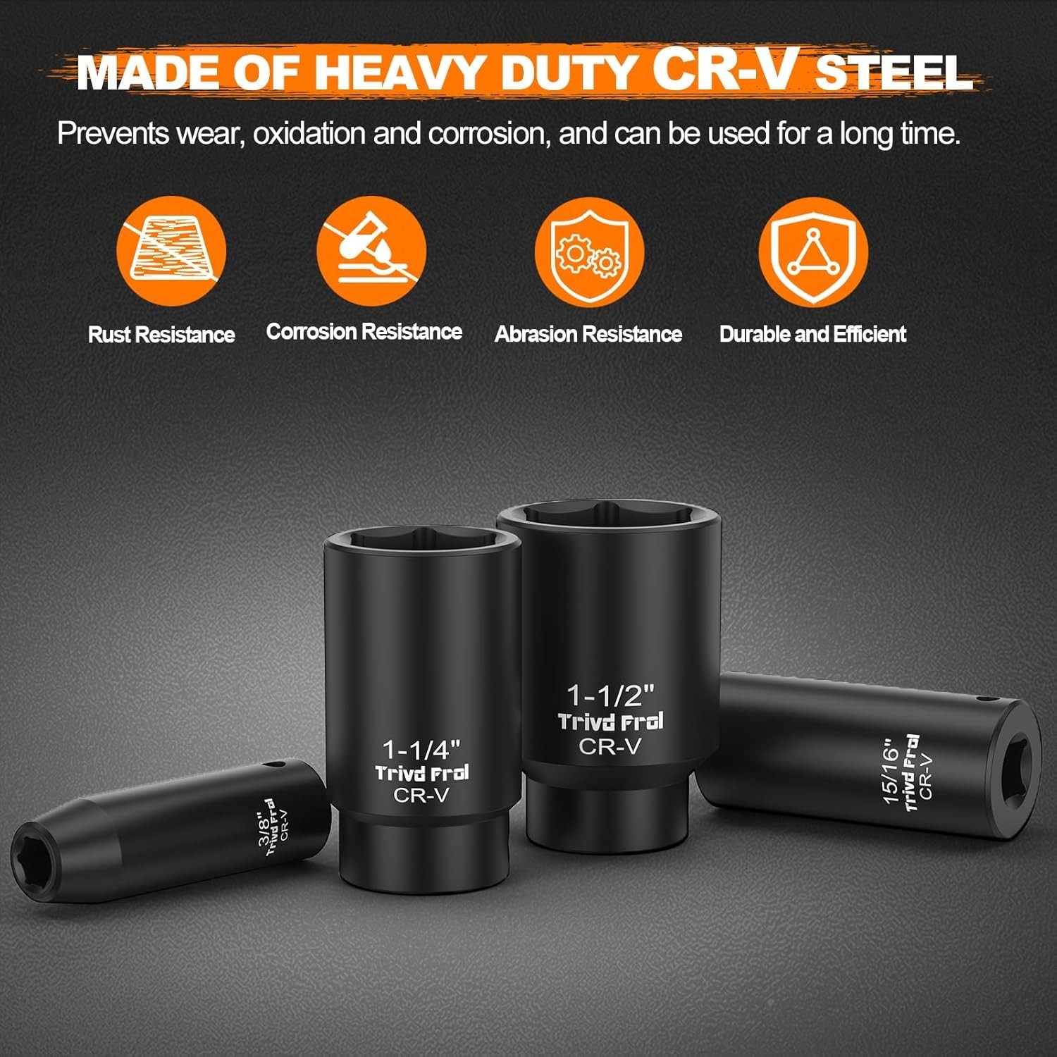 SAE Impact Socket Set – 1/2″ Drive, 19pc Deep Socket Set 3/8″ to 1-1/2″, Cr-V…