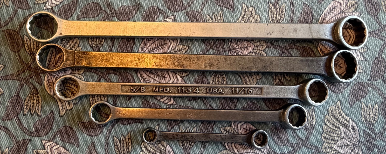 vtg PLUMB PLVMB Double Box End Wrenches, SAE 12pt, 1 w/1940’s Pebble Finish USA