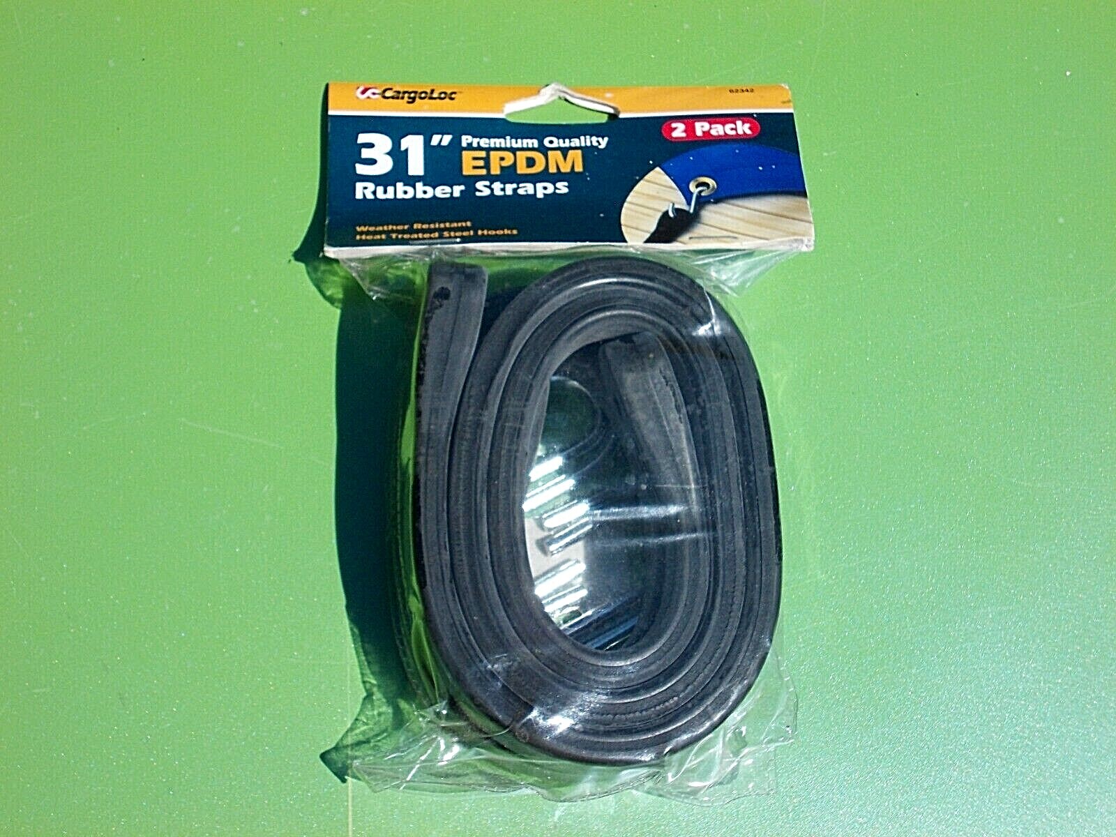 CARGOLOC 31″ RUBBER STRAPS 62342 2 PACK HEAT TREATED STEEL HOOKS EPDM TARP BLACK