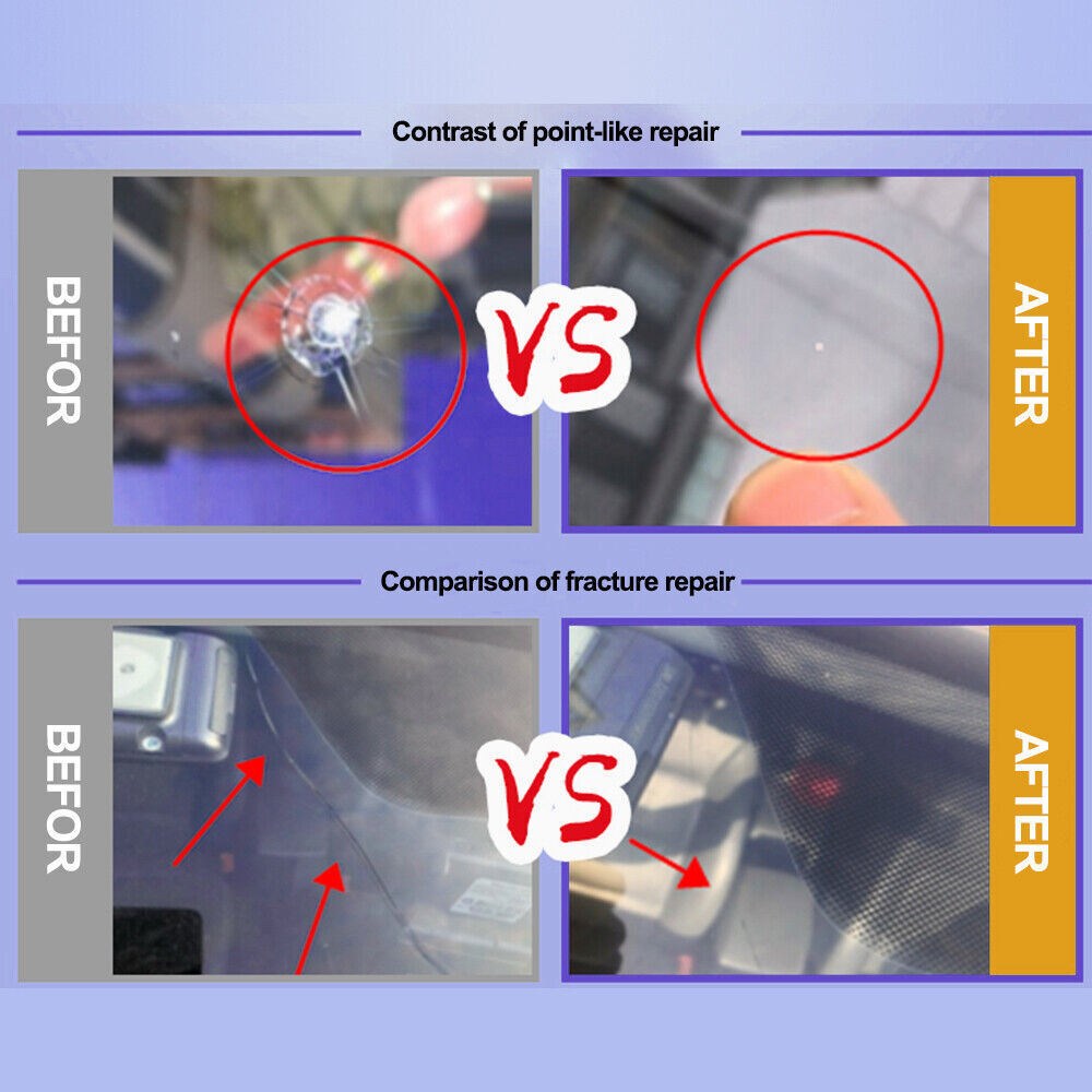 Car Window Cracks Gone Glass Repair Fluid Windshield Repair Kit-5PCS Black/White