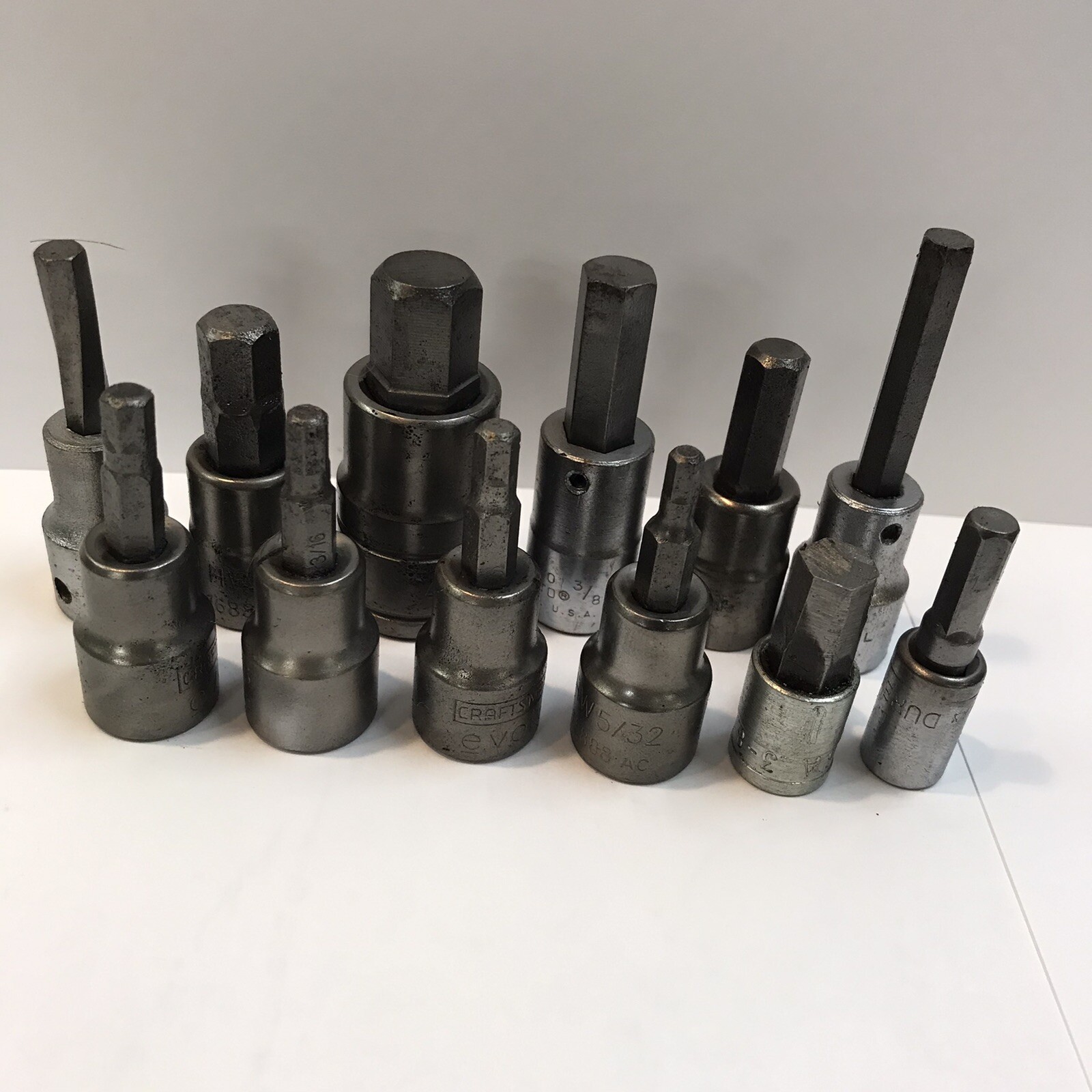 Lot Of 12 Allen Hex Sockets Craftsman Proto and others 1/2″ & 3/8″