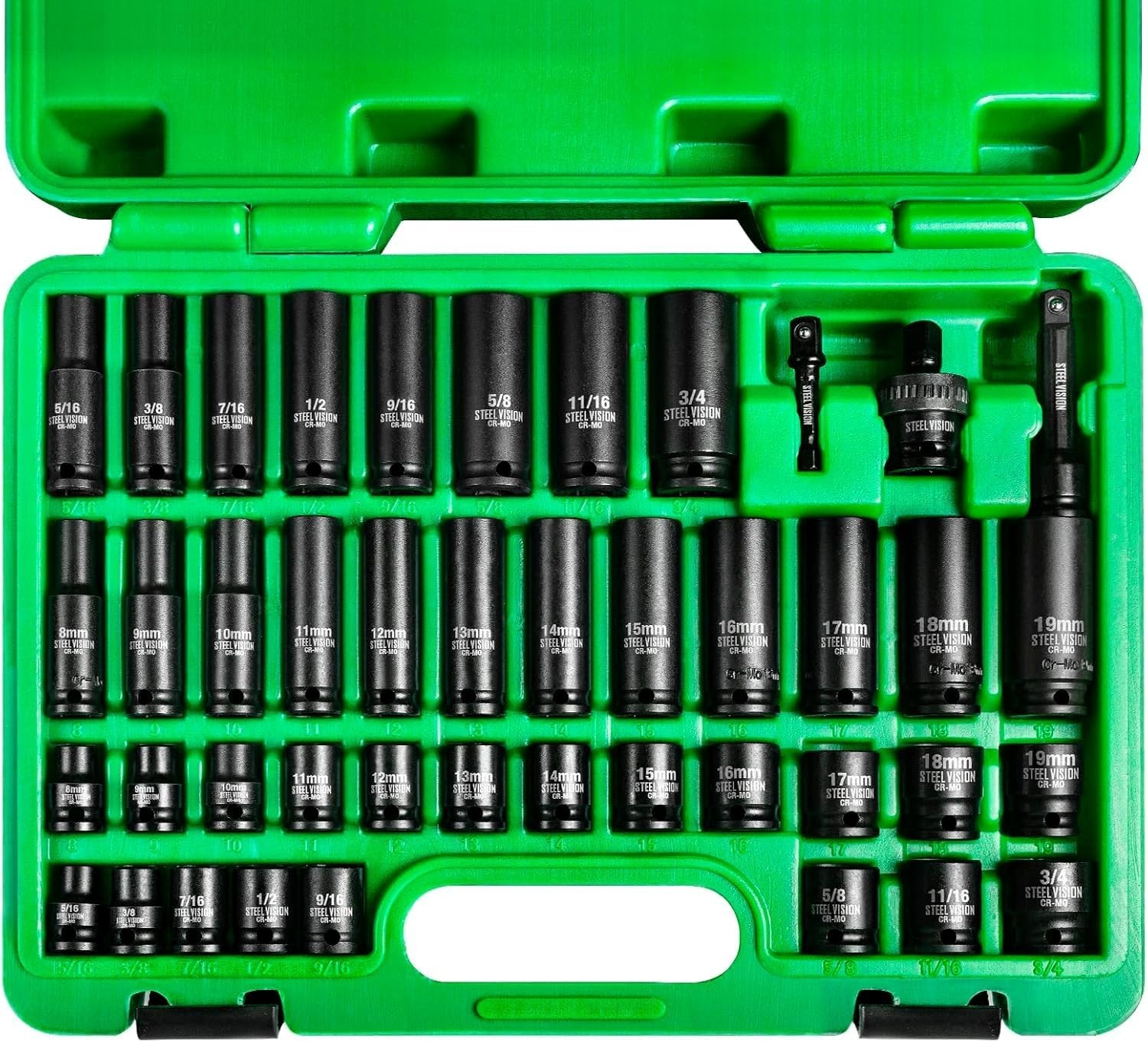 43-Pc Impact Socket Set – SAE & Metric 6-Point Deep/Shallow, Chrome-Moly Steel,