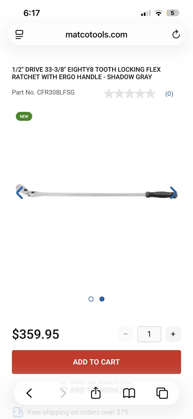 Matco Tools CFR178LF 1/2 Drive Ratchet 88-Tooth Locking Flex Head 33 Inch New