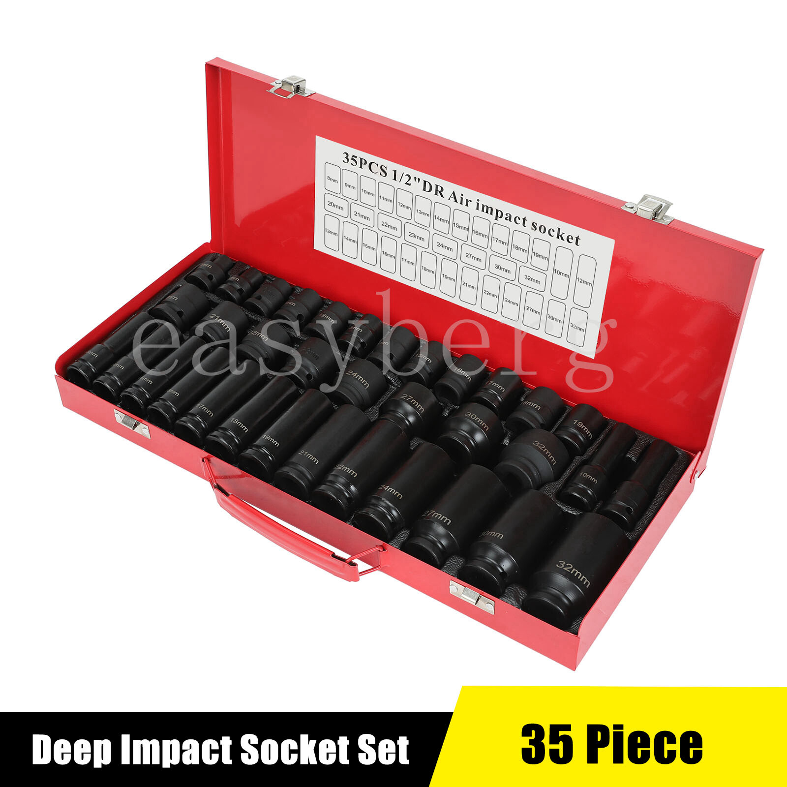 35pcs 1/2″ Deep Impact Socket Set Drive 8-32mm Metric Garage Sae With Case US