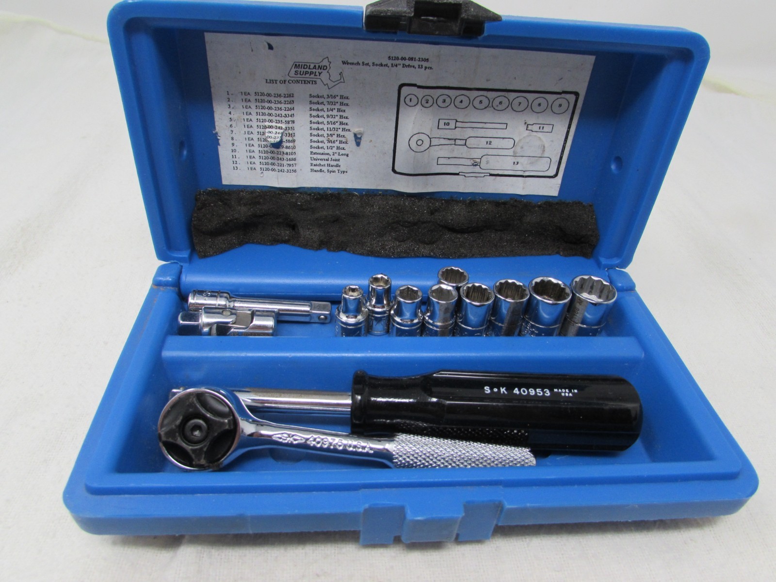 Complete 13 Piece Set of S-K 1/4″ Drive Socket Set Distributed by Midstate Suppl
