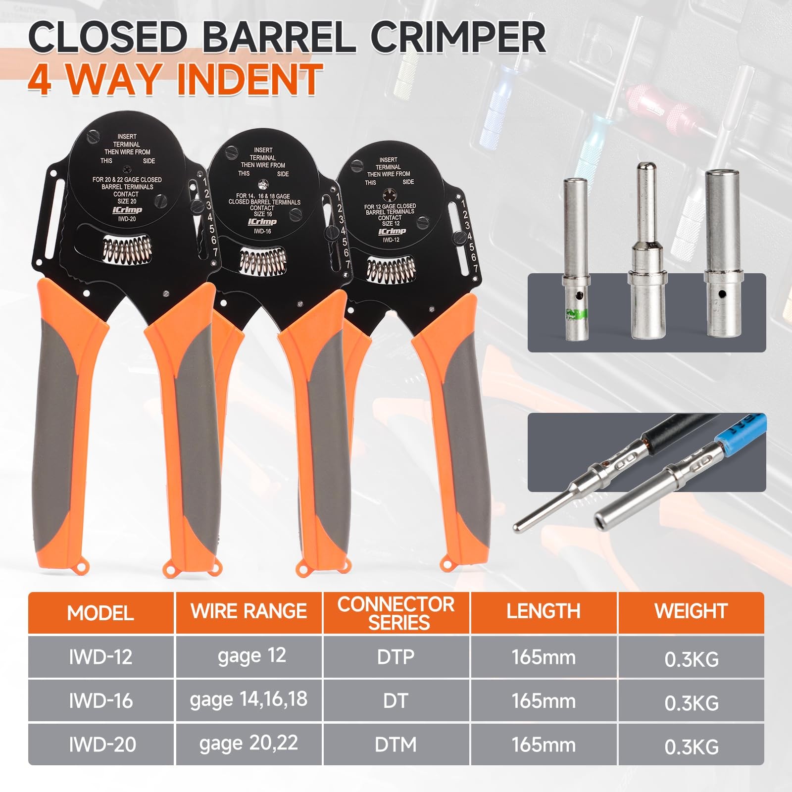 Closed Barrel Crimp Tool Weather Pack Deutsh DT Connector Kit 12pcs Removal Set