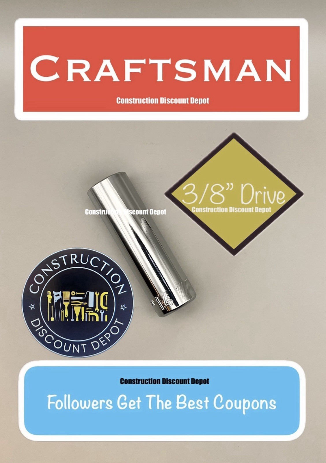 Craftsman 6 Pt 3/8″ Drive Chrome Deep 14 MM Socket CMMT44431 14mm