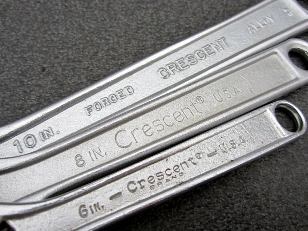 Vintage Crescent 6″ 8″ 10″ Adjustable Wrench Crestoloy Made in USA