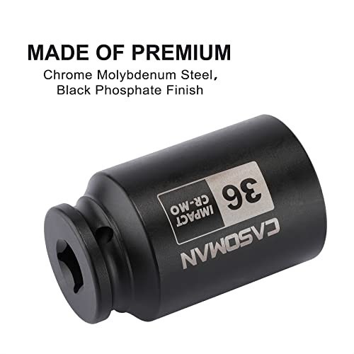 CASOMAN 1/2″ Drive x 36 mm Deep 12 PT Impact Socket, CR-MO, 1/2-inch Drive 12