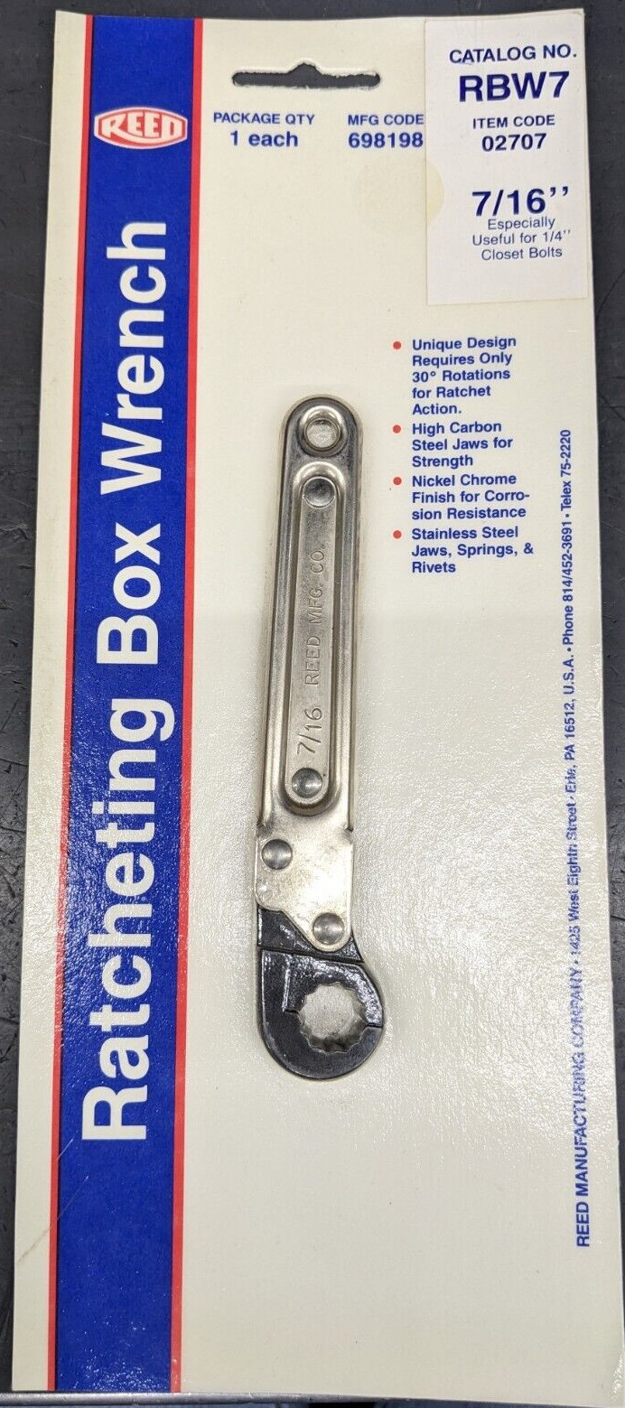 Reed 7/16″ Ratcheting Box Wrench RBW7 USA Ratchet 02707 698198 5-Year Warranty